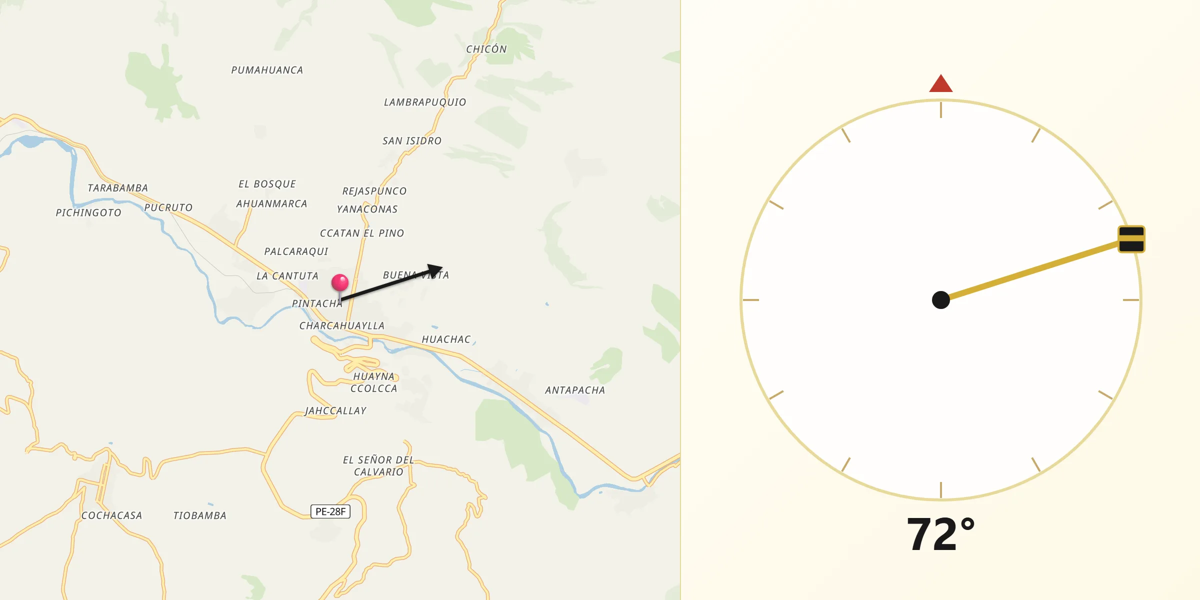 Dirección de la Qibla desde Urubamba