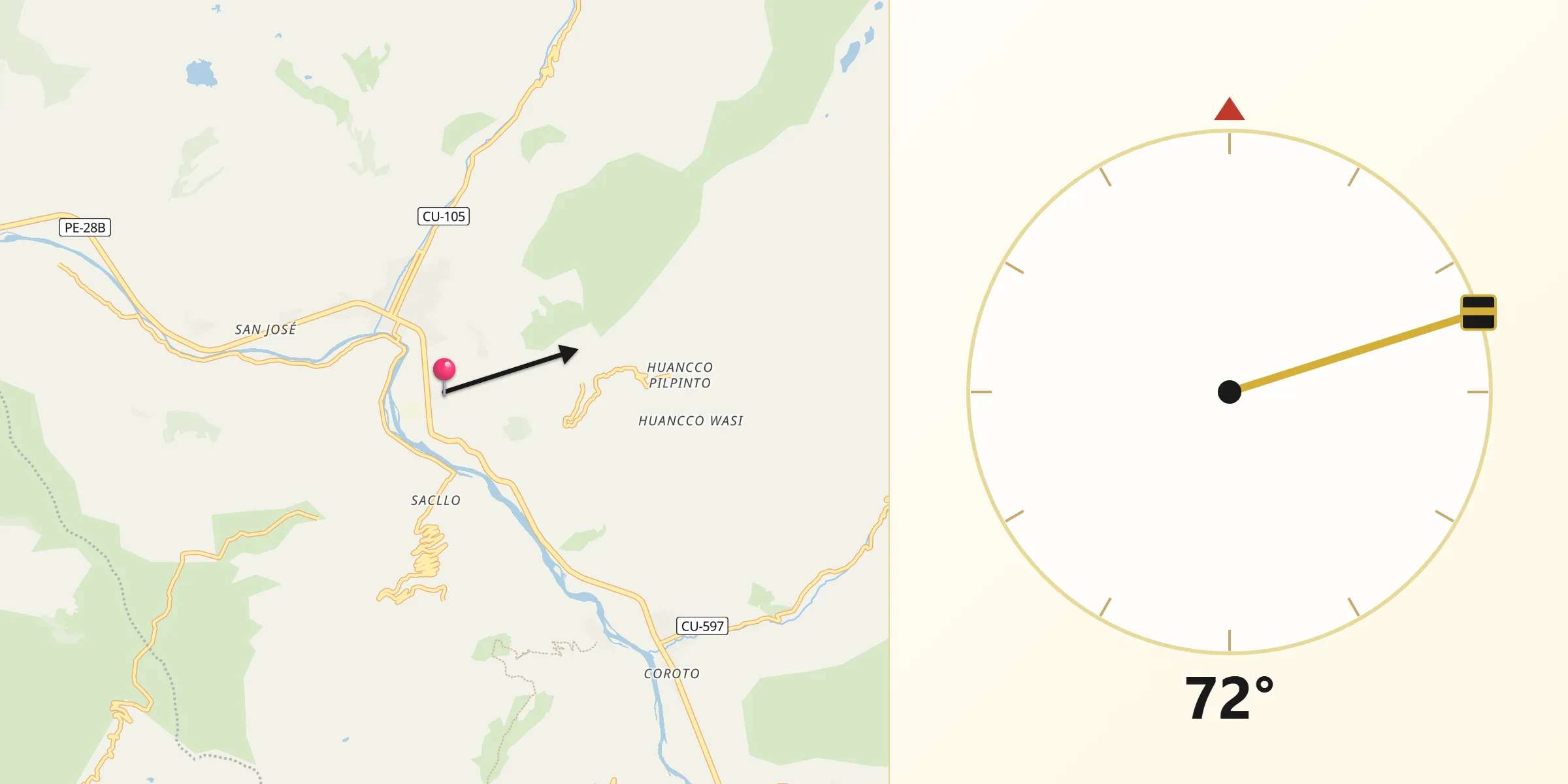 Dirección de la Qibla desde Calca