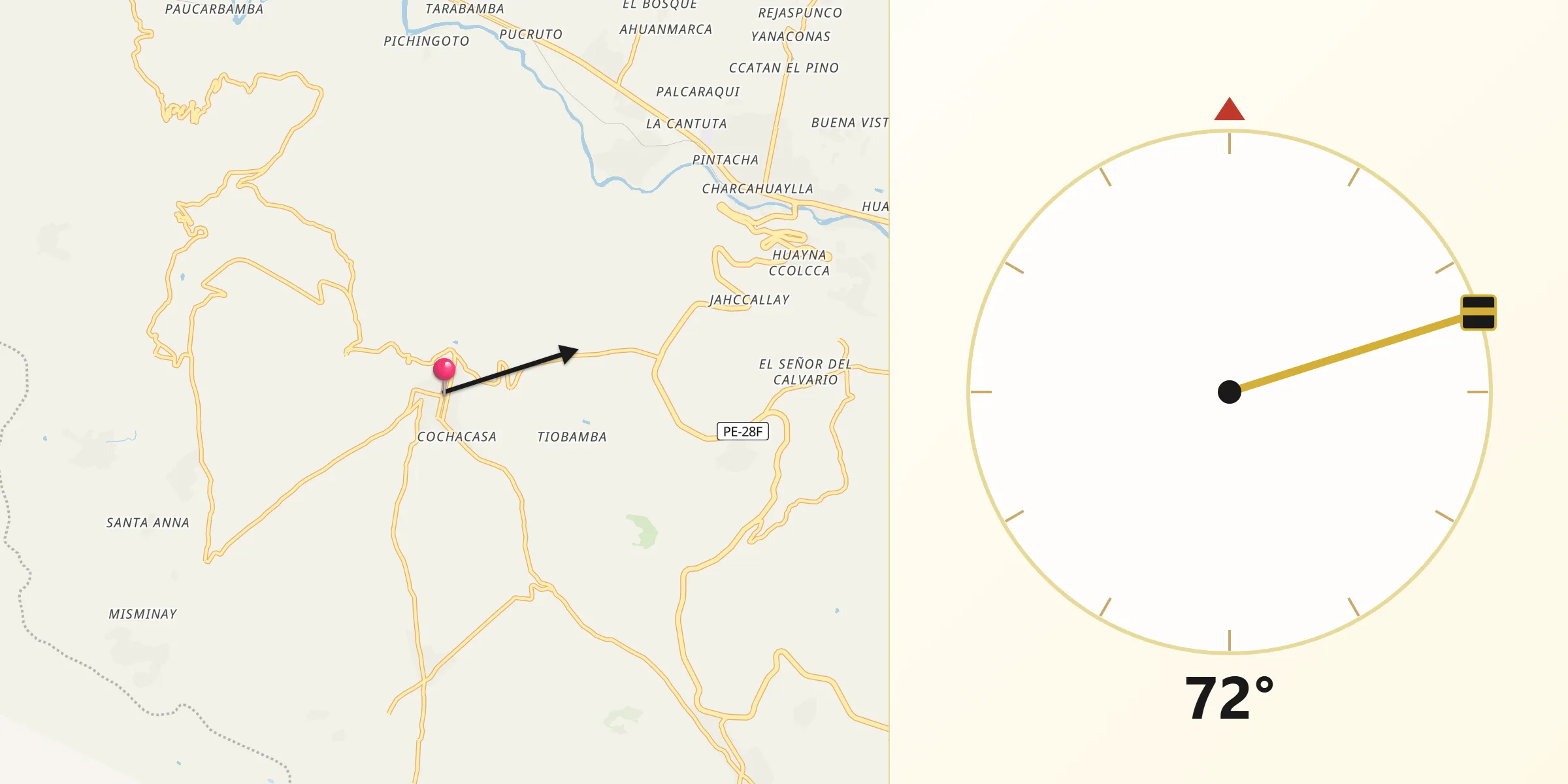 Dirección de la Qibla desde Maras