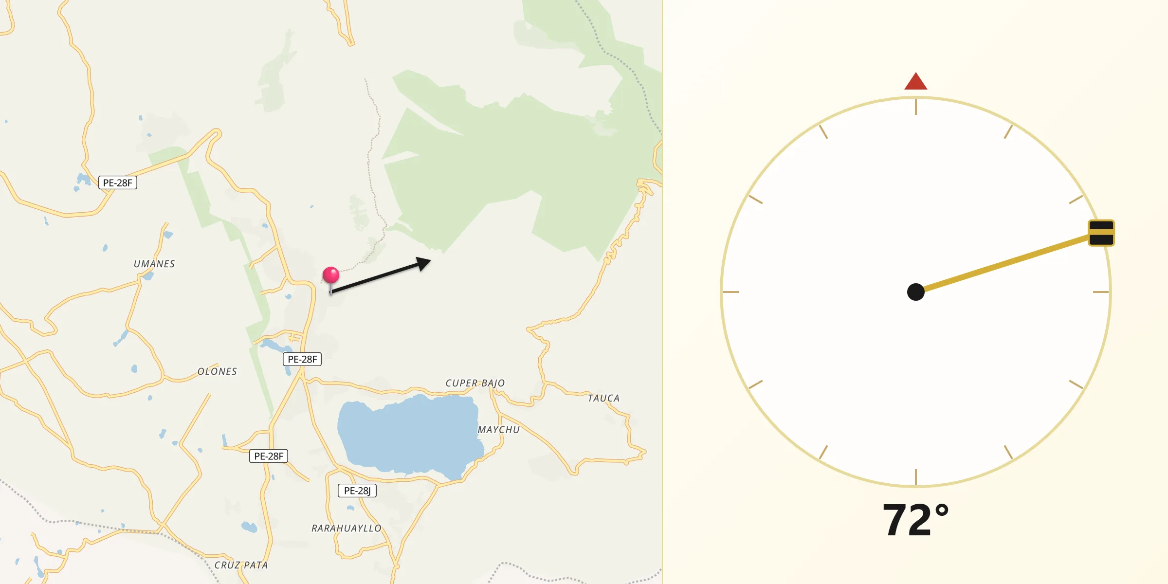 Dirección de la Qibla desde Chinchero