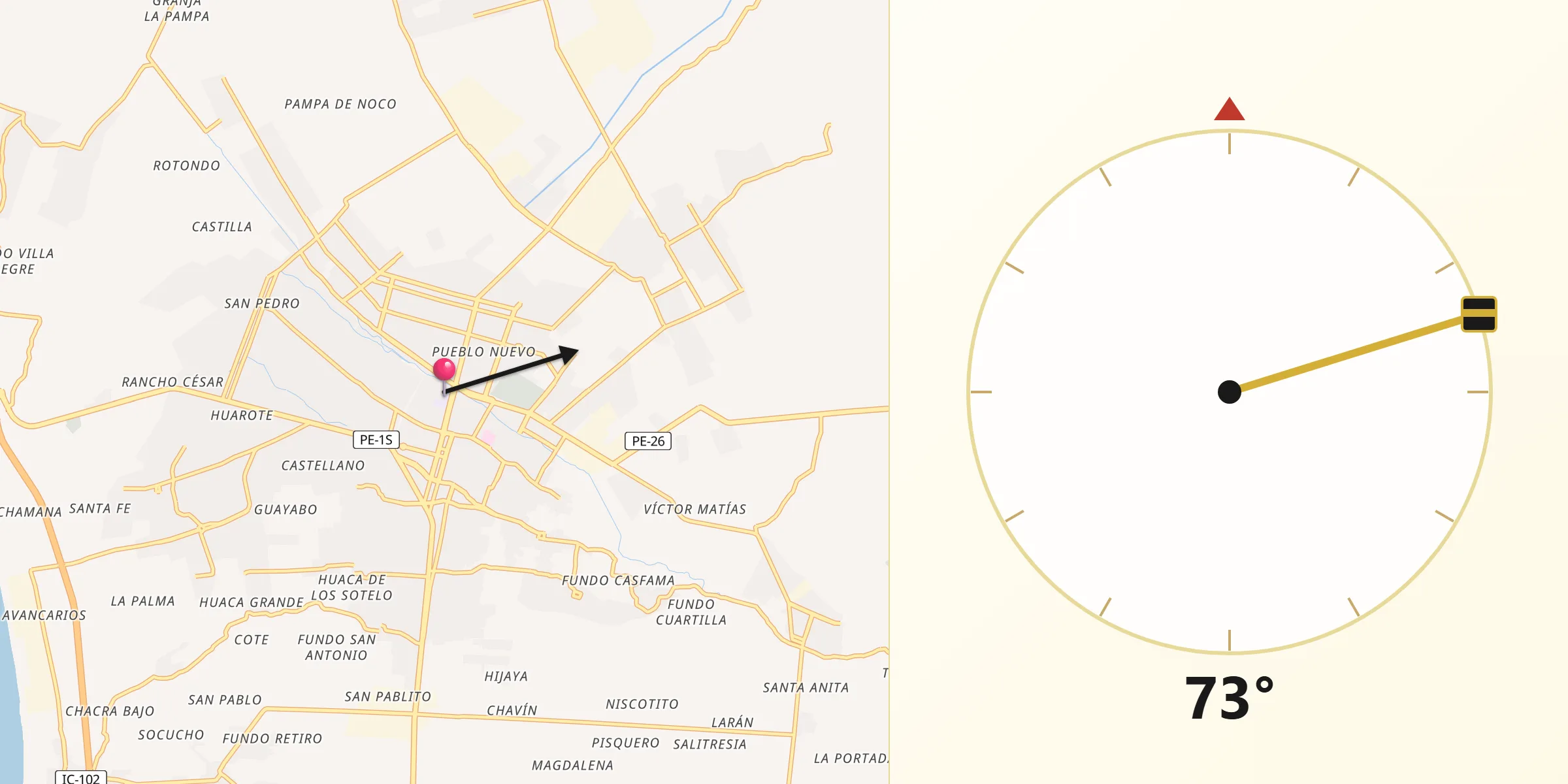 Dirección de la Qibla desde Chincha Alta