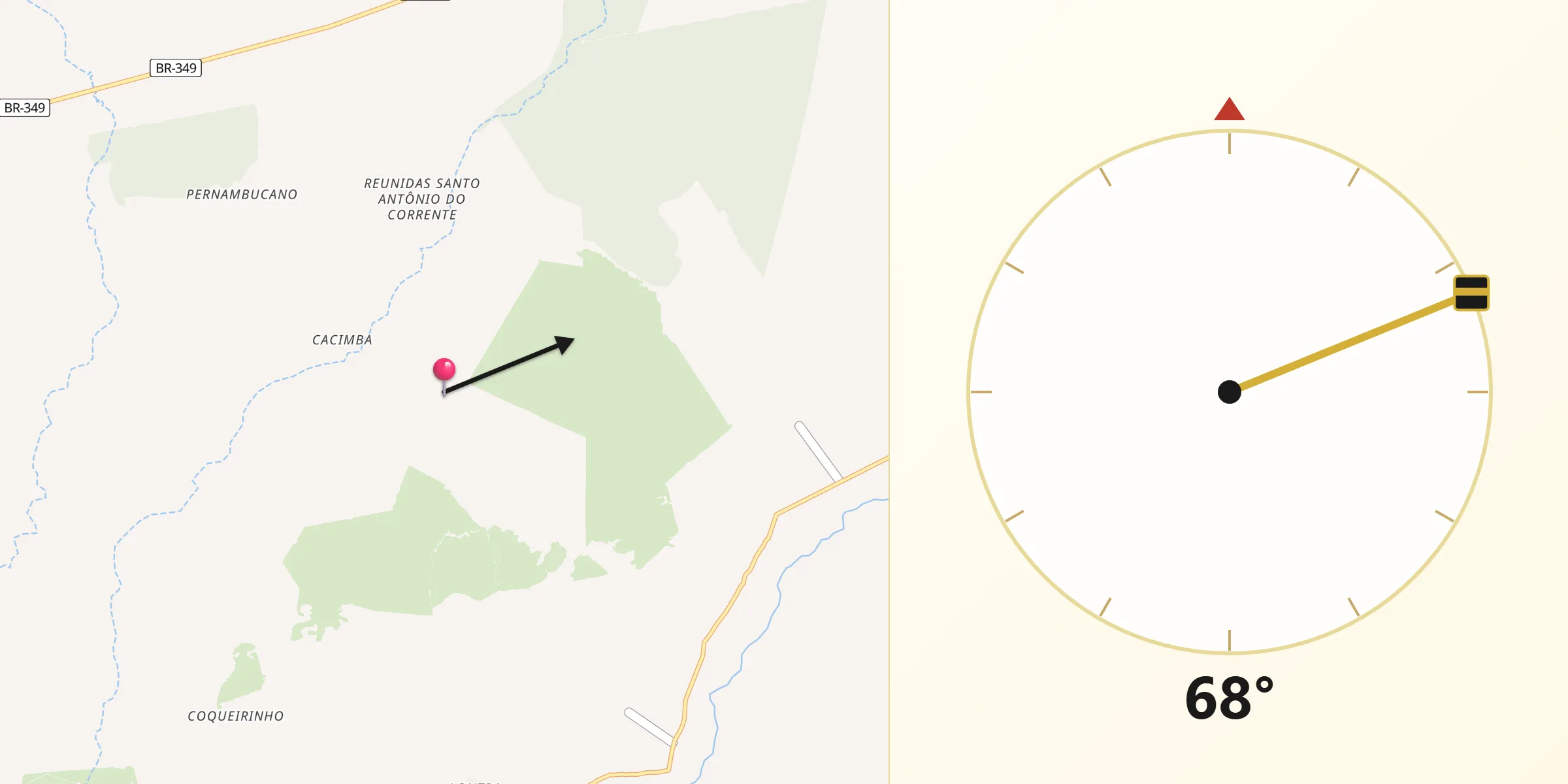 Direção da Qibla a partir de São Félix do Coribe