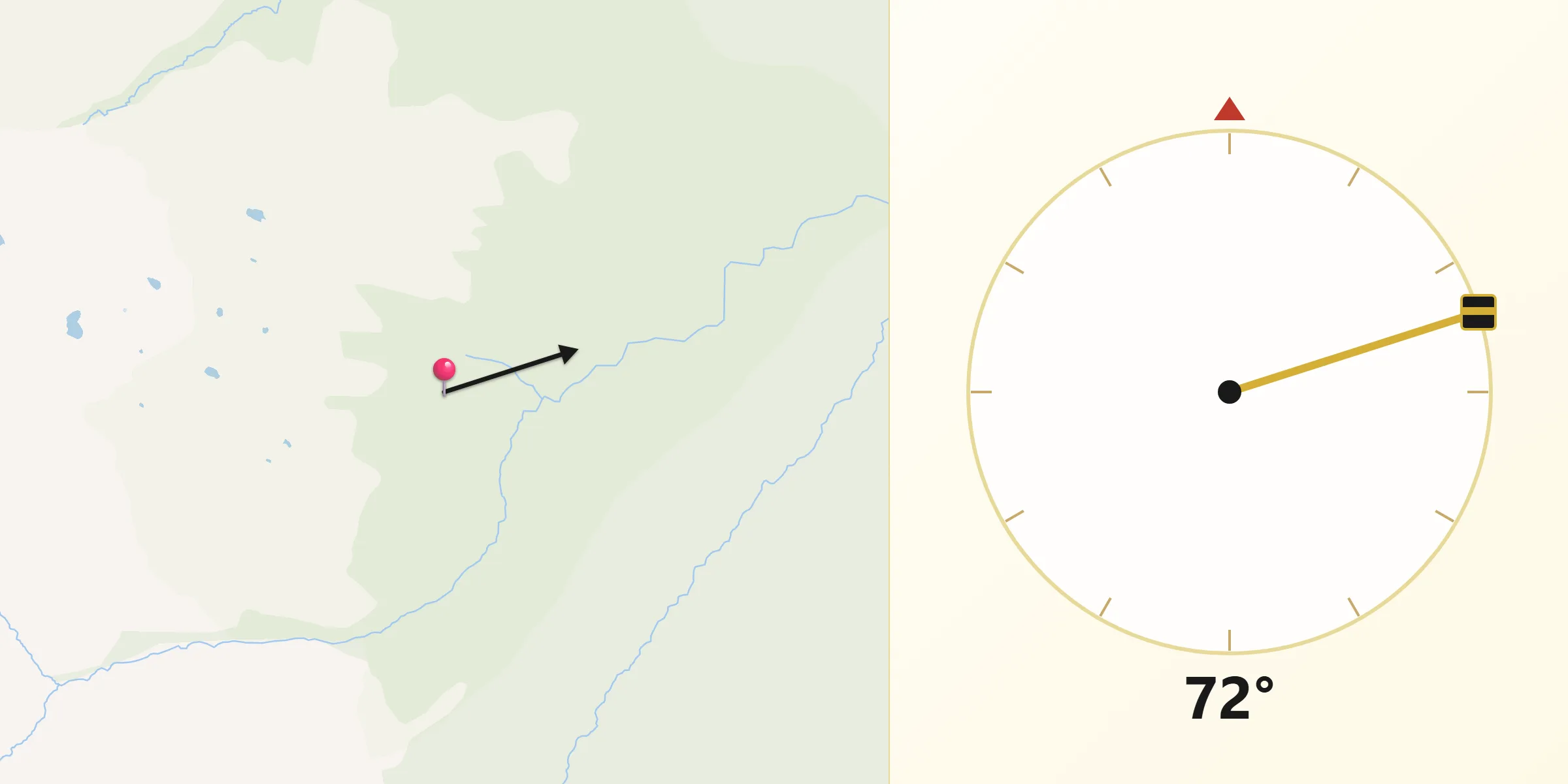 Dirección de la Qibla desde Provincia de Quispicanchis