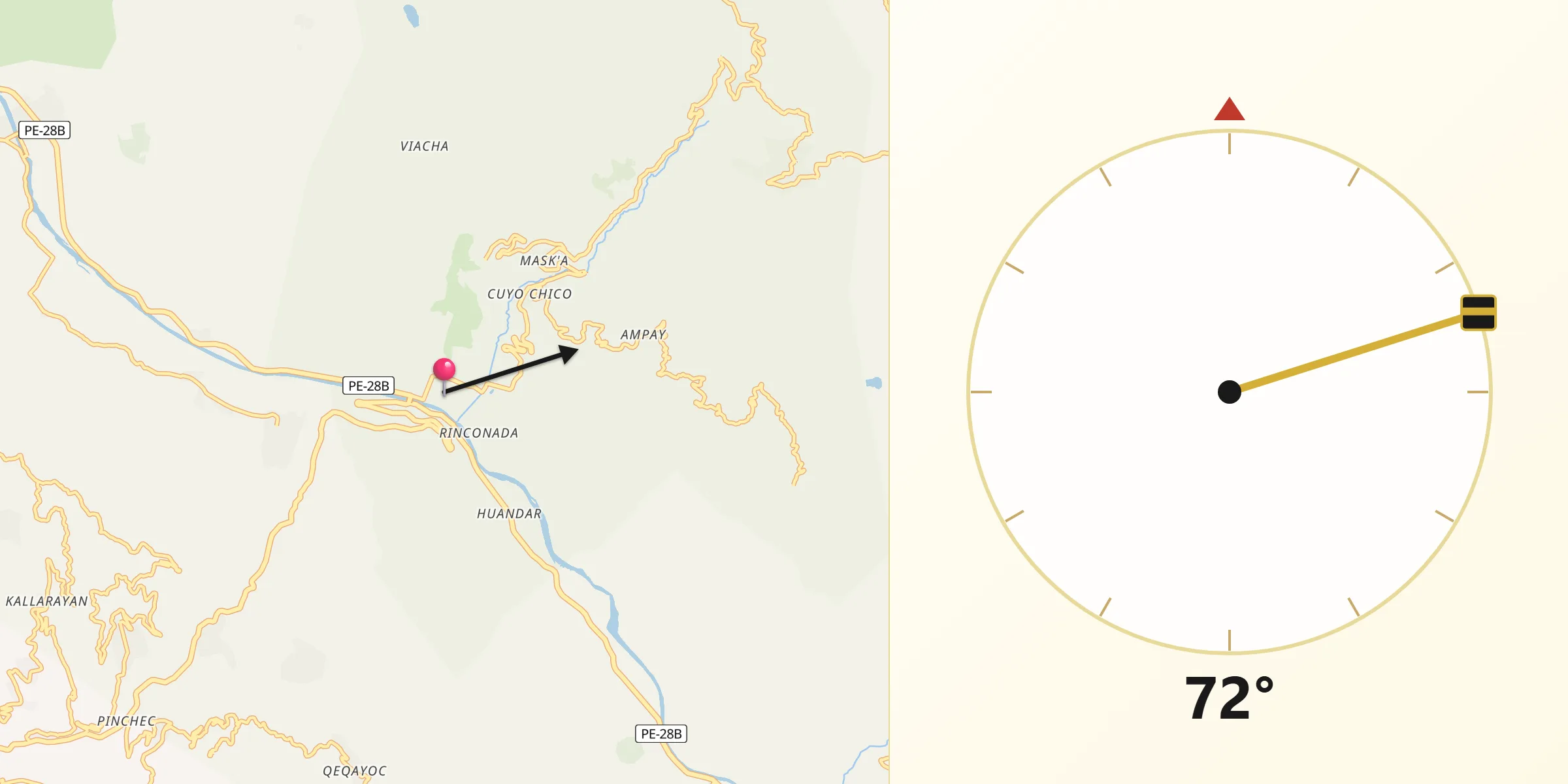 Dirección de la Qibla desde Pisac