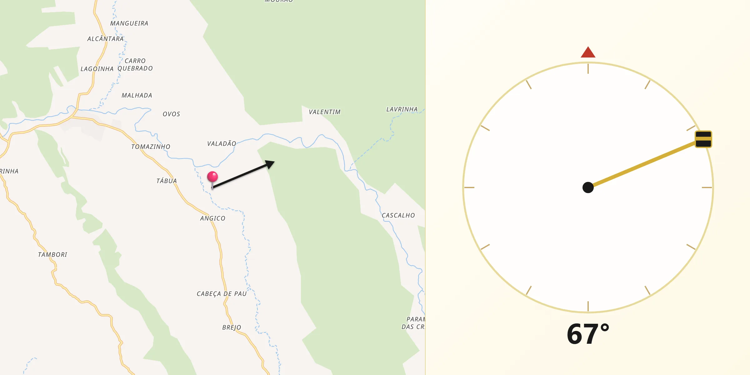Direção da Qibla a partir de Érico Cardoso