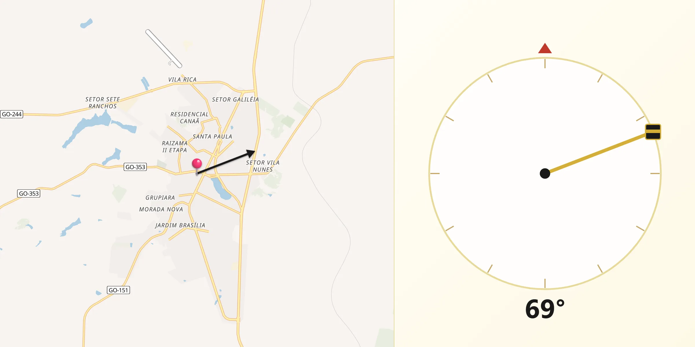 Direção da Qibla a partir de Porangatu