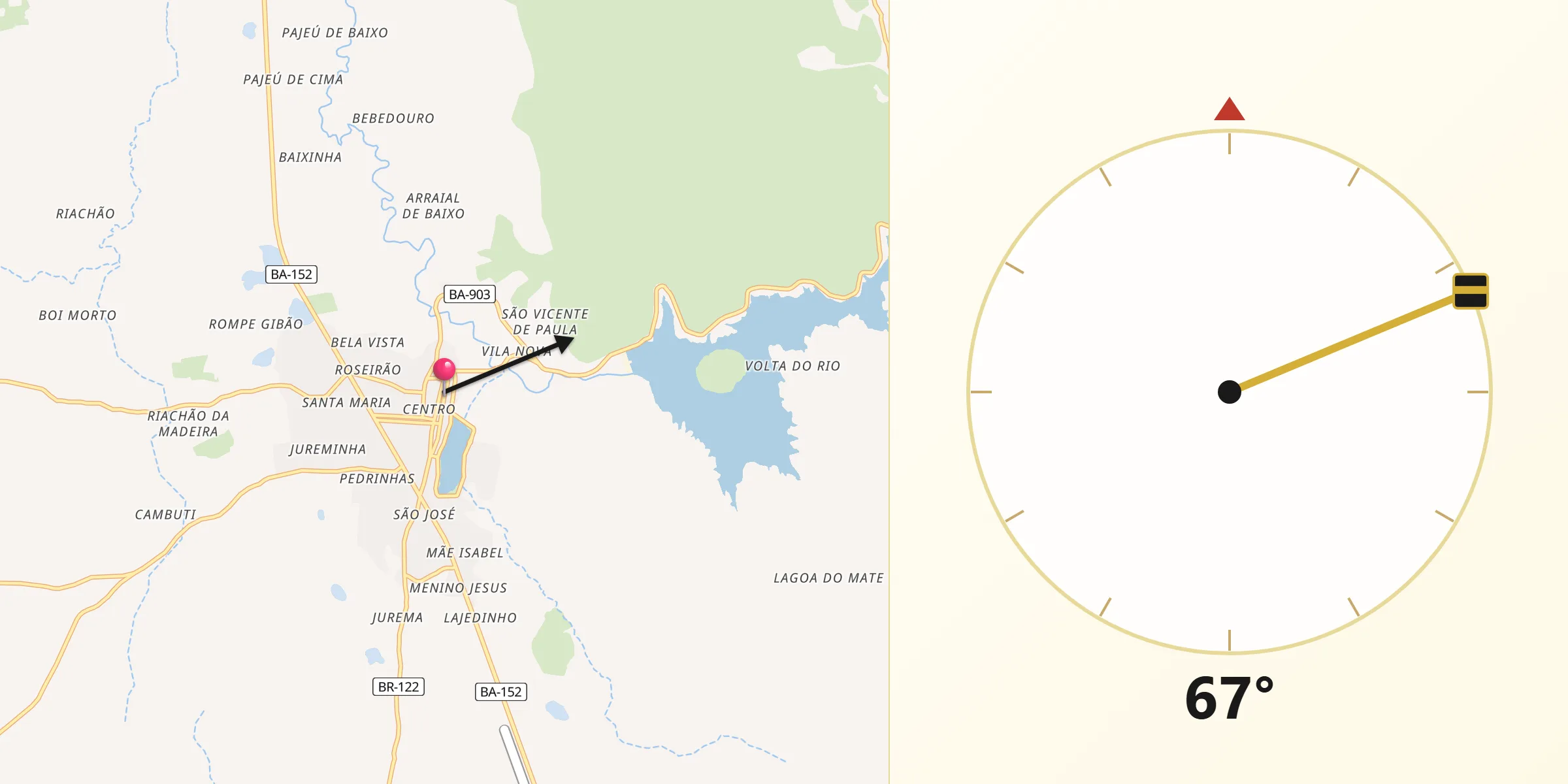 Direção da Qibla a partir de Paramirim