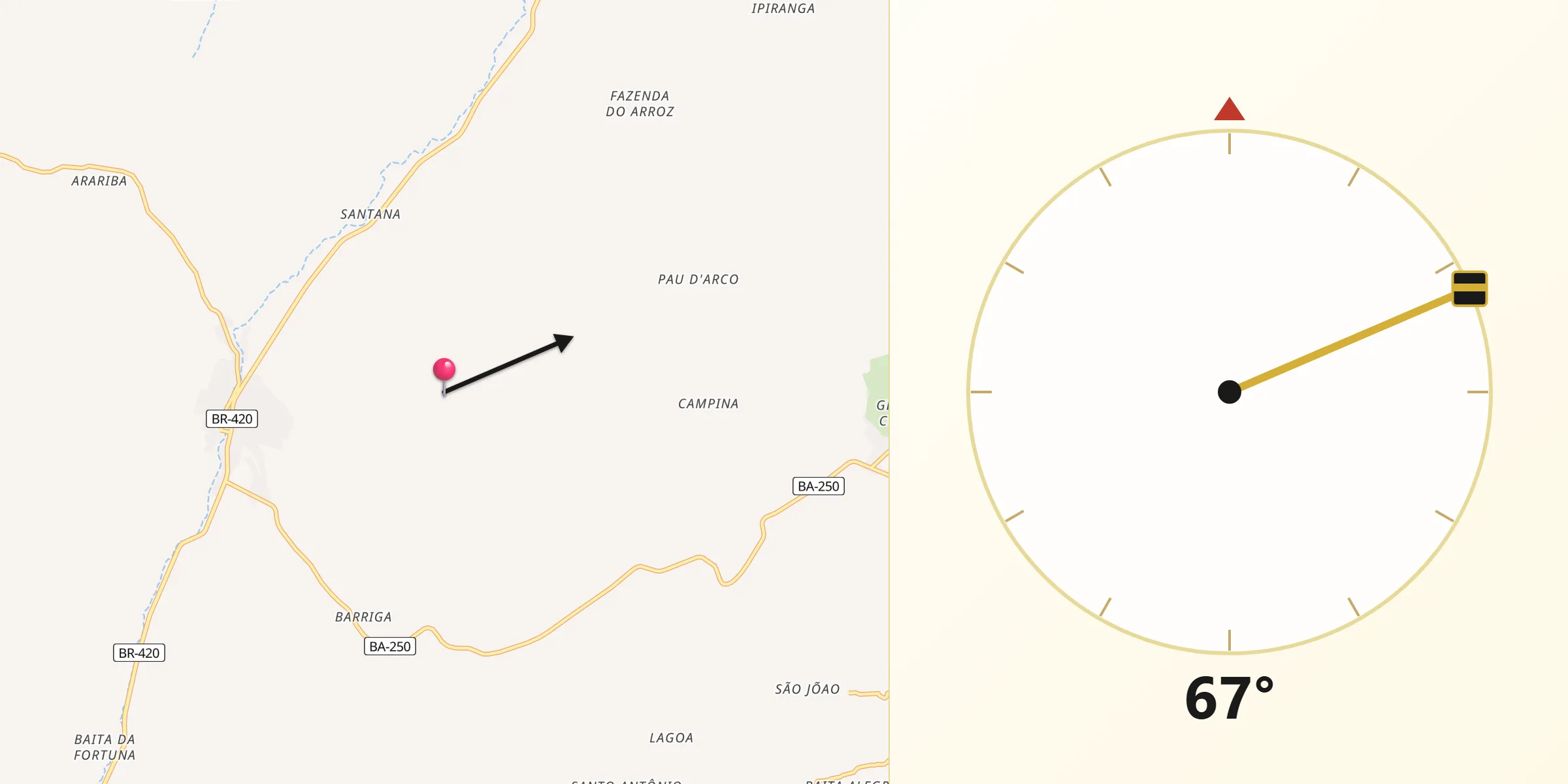 Direção da Qibla a partir de Itaquara
