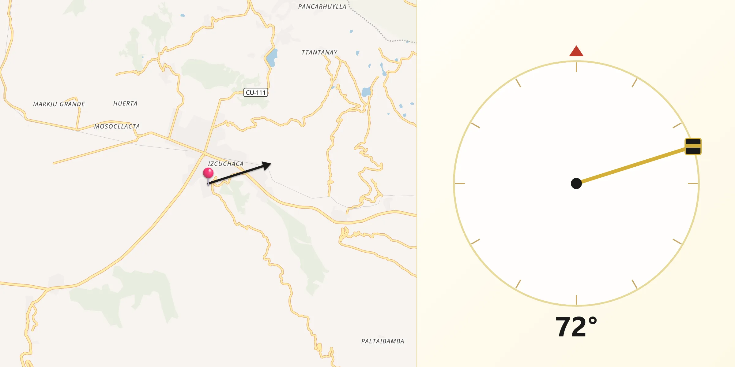 Dirección de la Qibla desde Anta