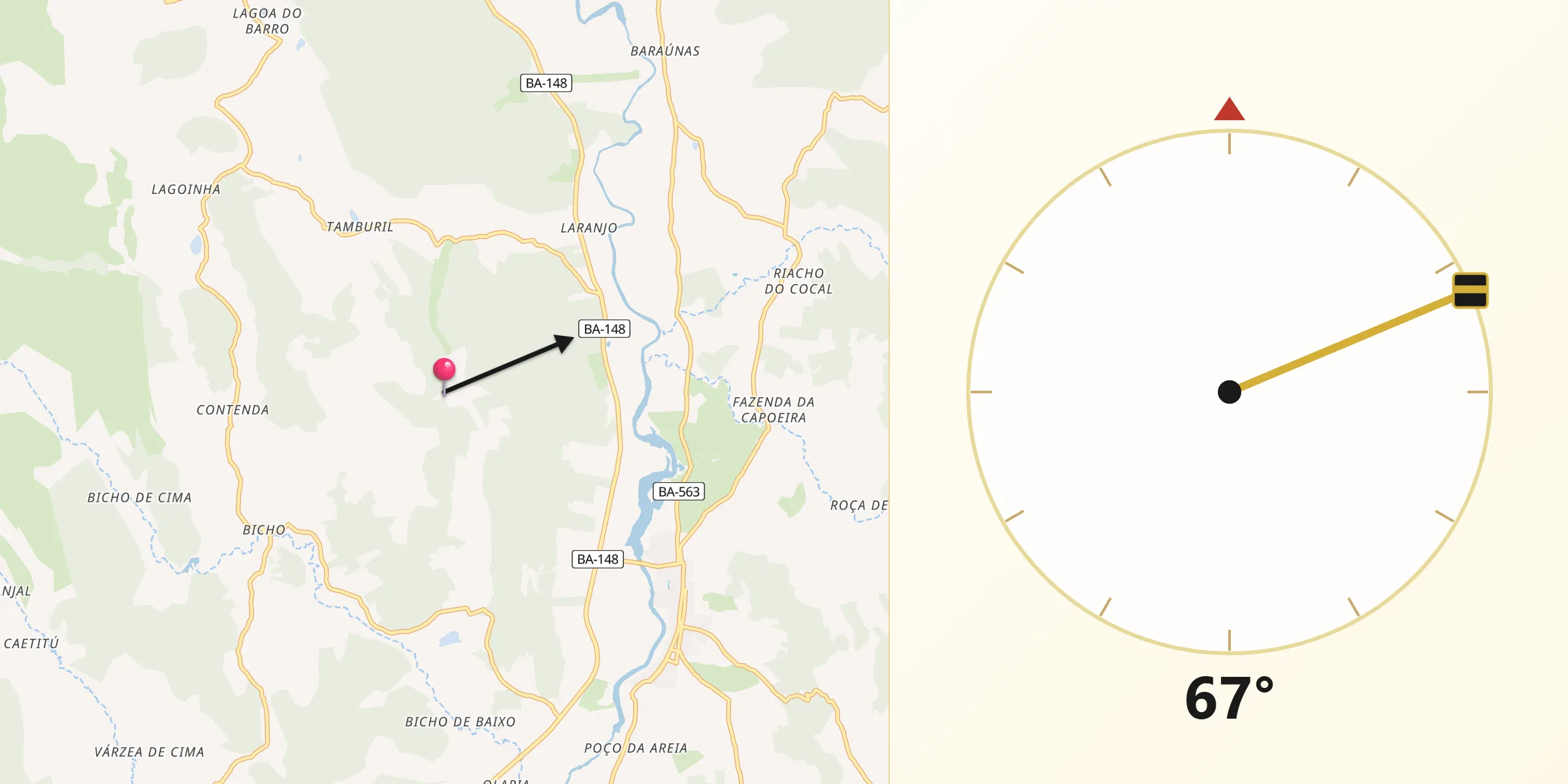 Direção da Qibla a partir de Jussiape