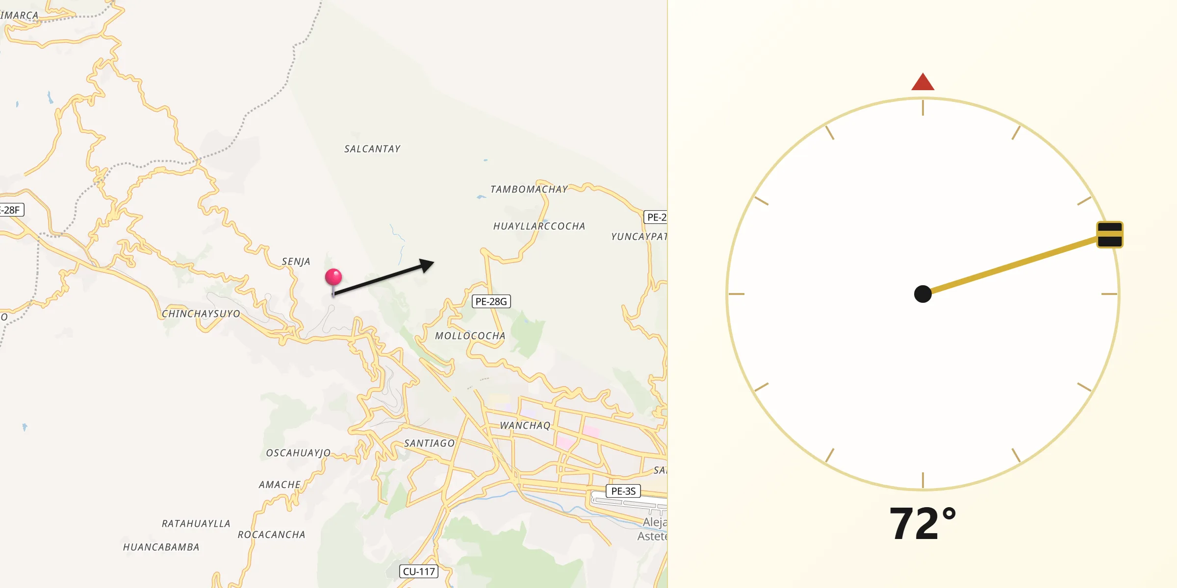 Dirección de la Qibla desde Provincia de Cusco