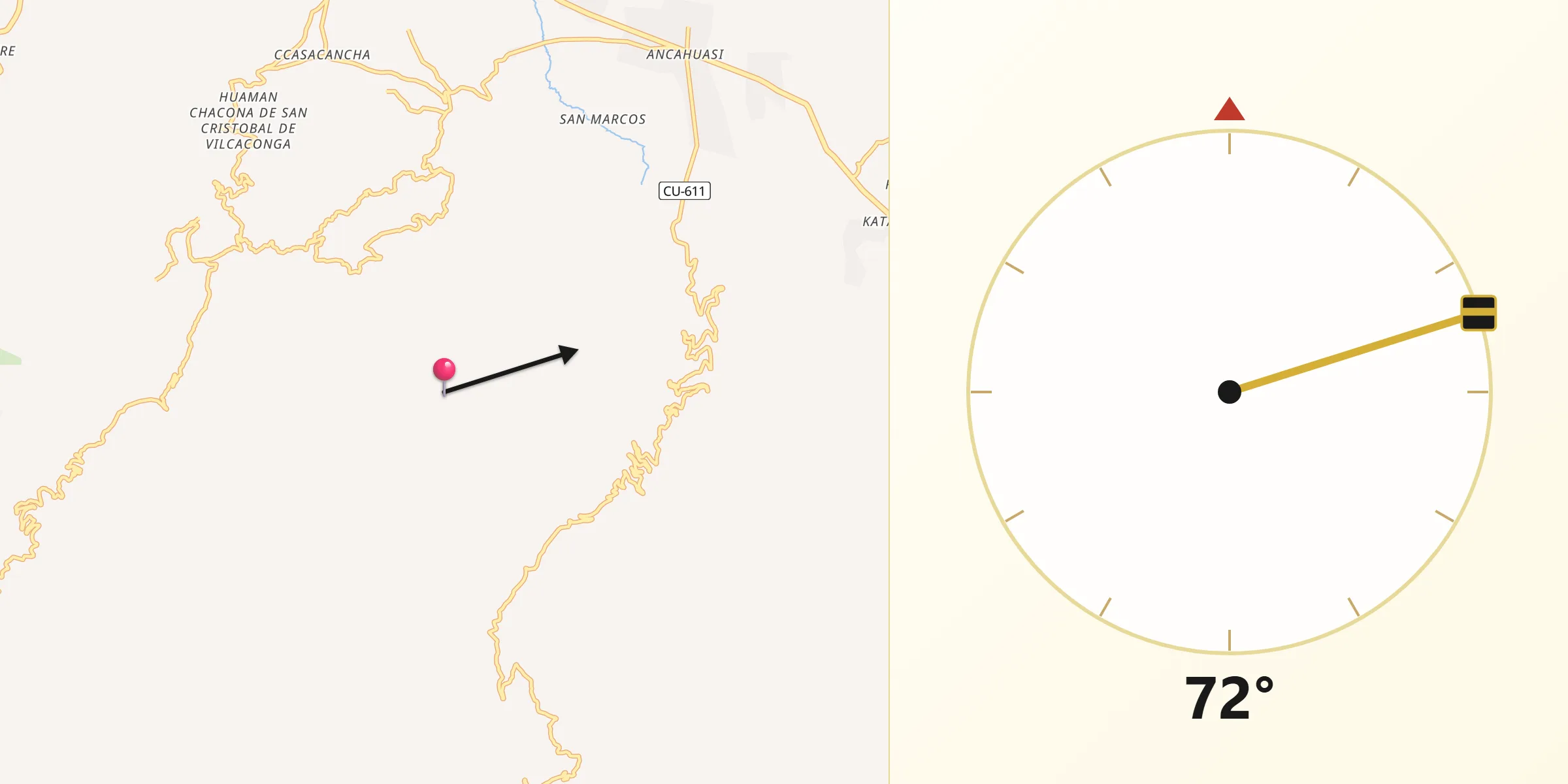 Dirección de la Qibla desde Provincia de Anta