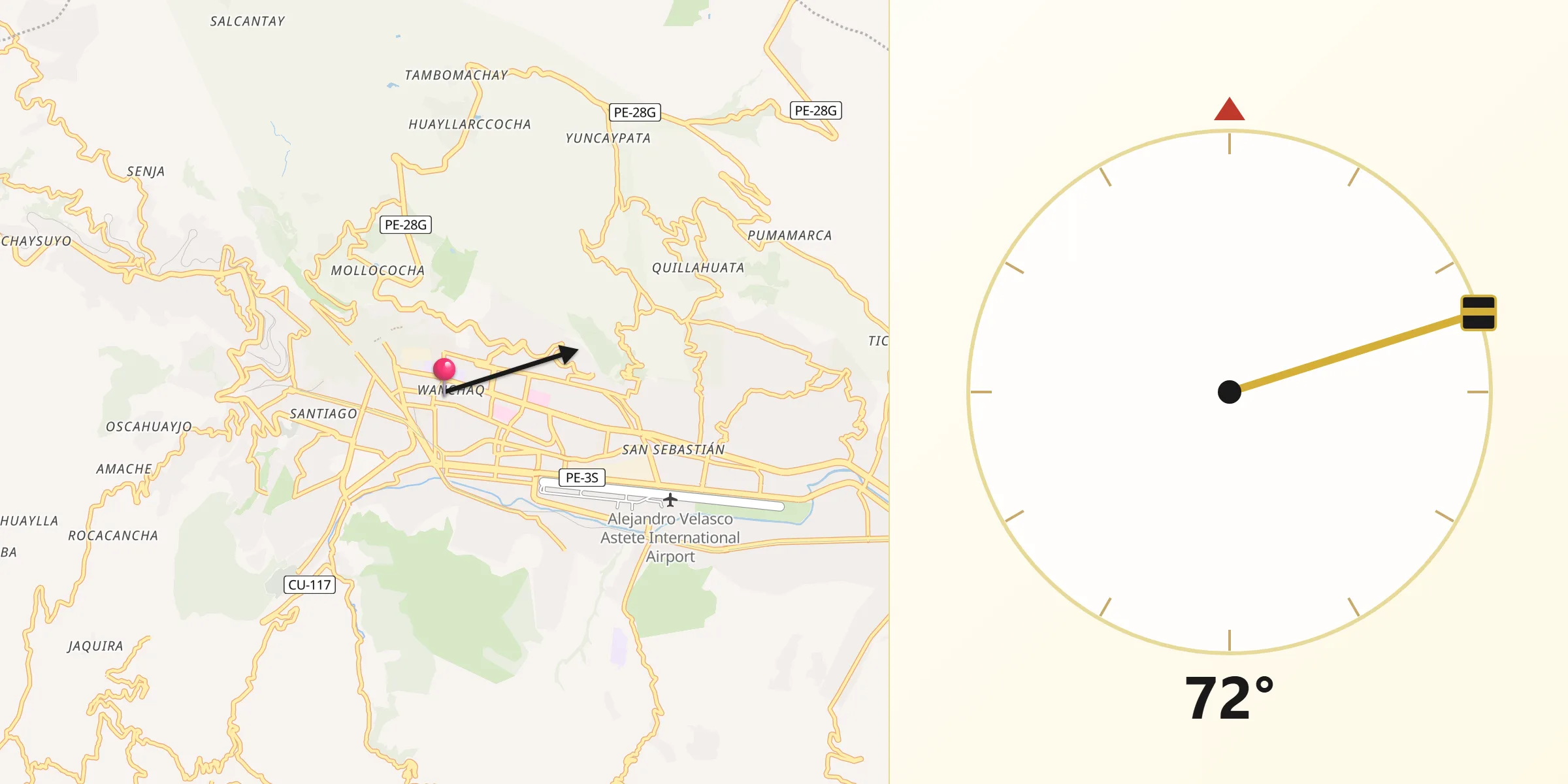 Dirección de la Qibla desde Cuzco