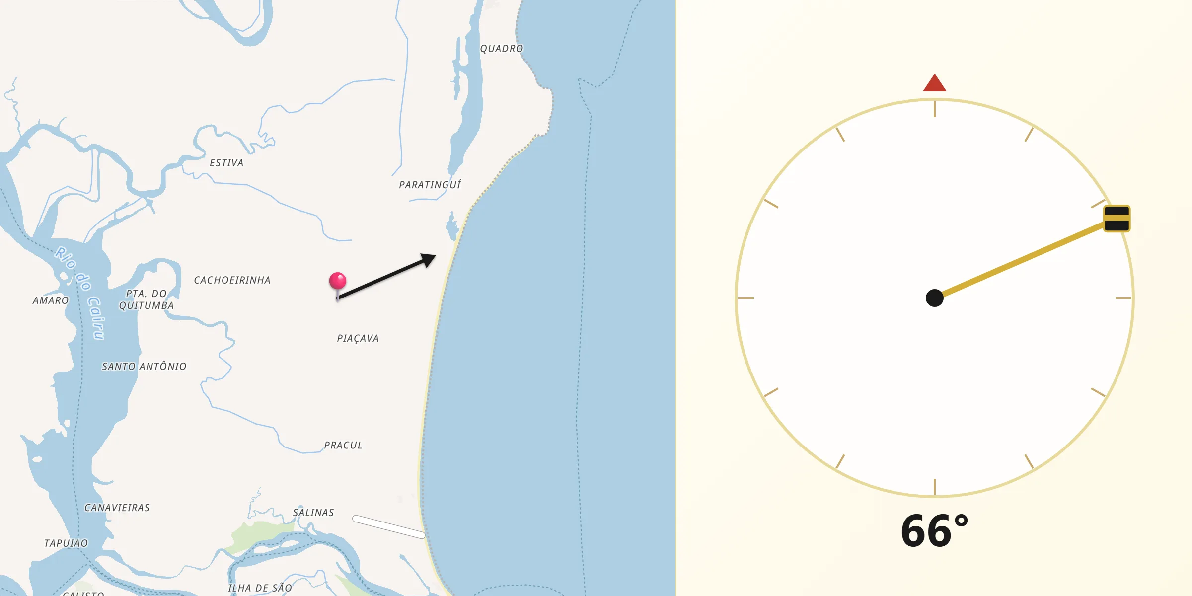 Direção da Qibla a partir de Cairu