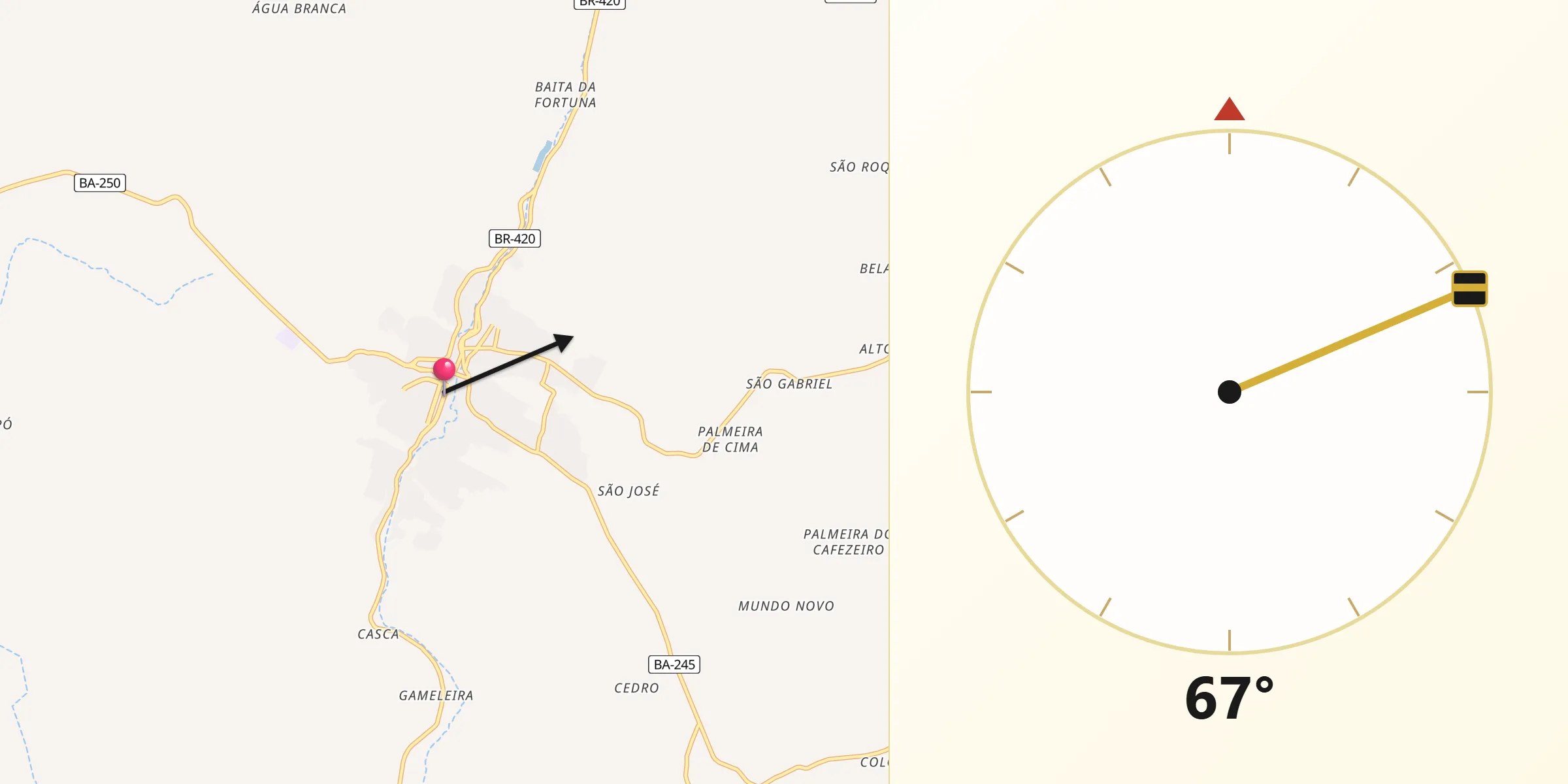 Direção da Qibla a partir de Jaguaquara