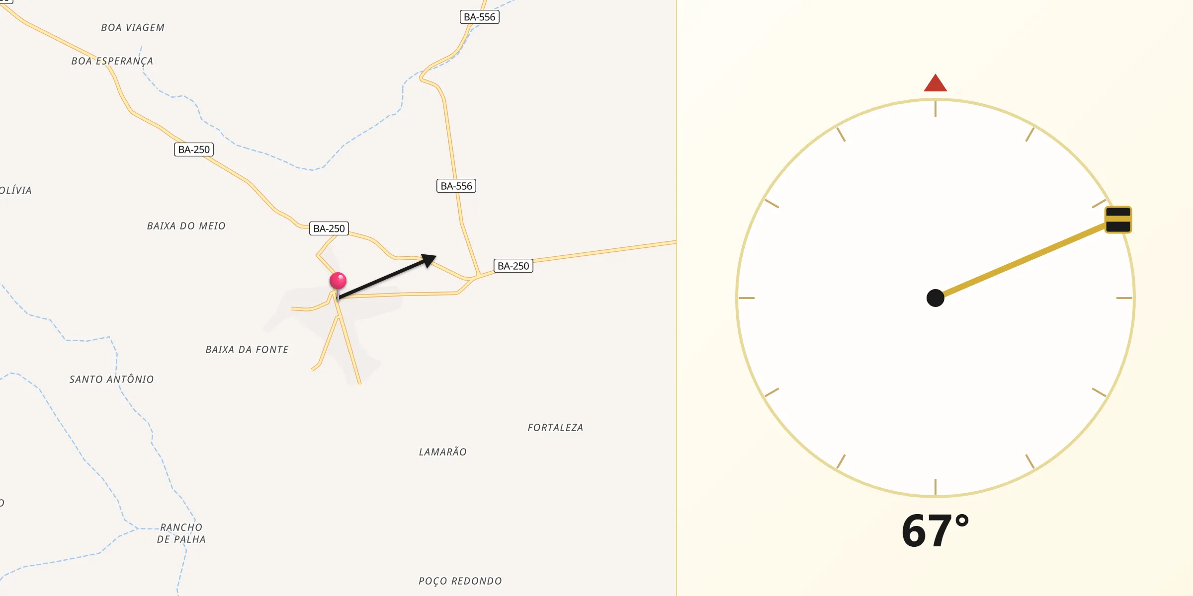 Direção da Qibla a partir de Itiruçu