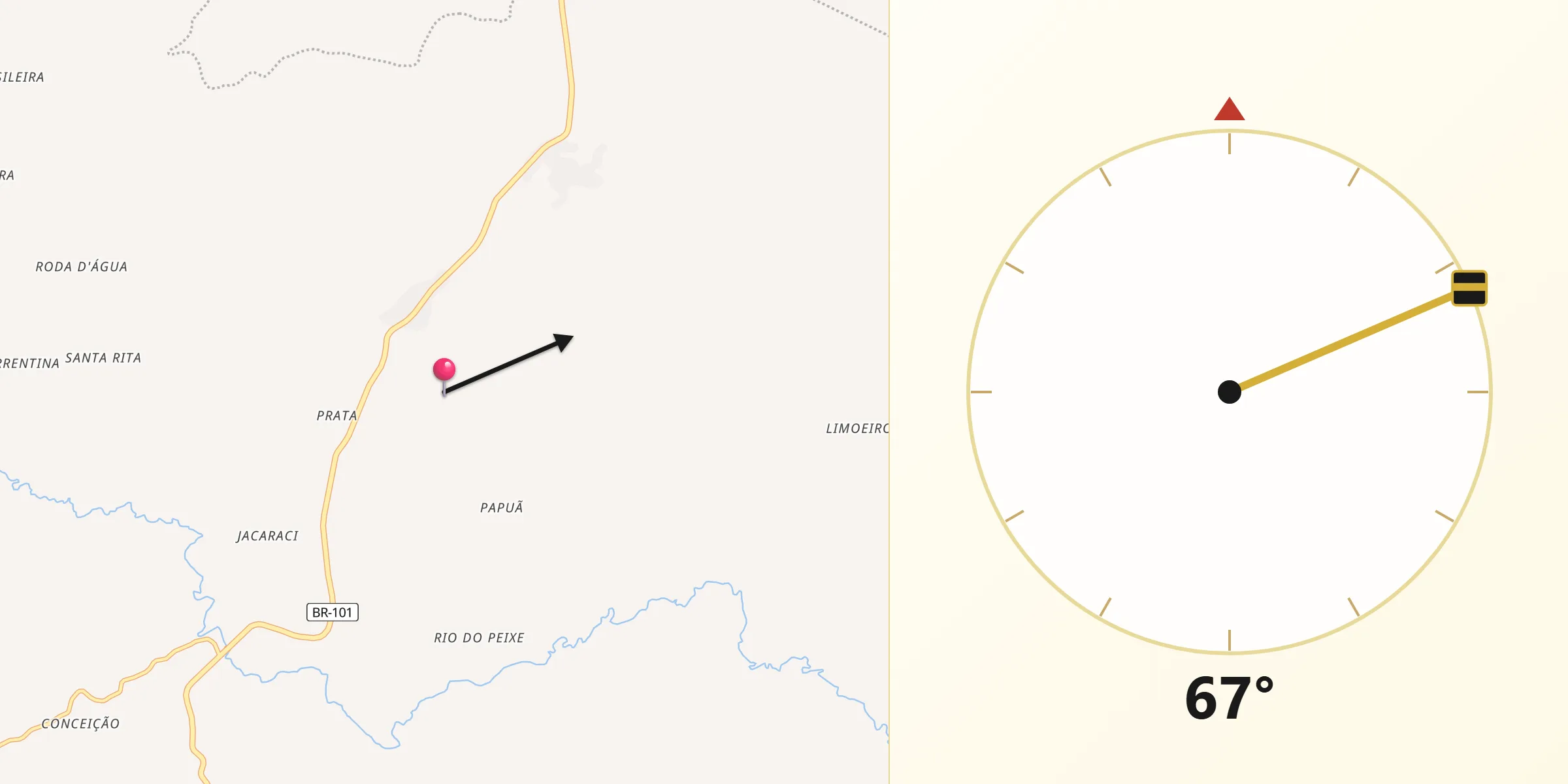 Direção da Qibla a partir de Teolândia