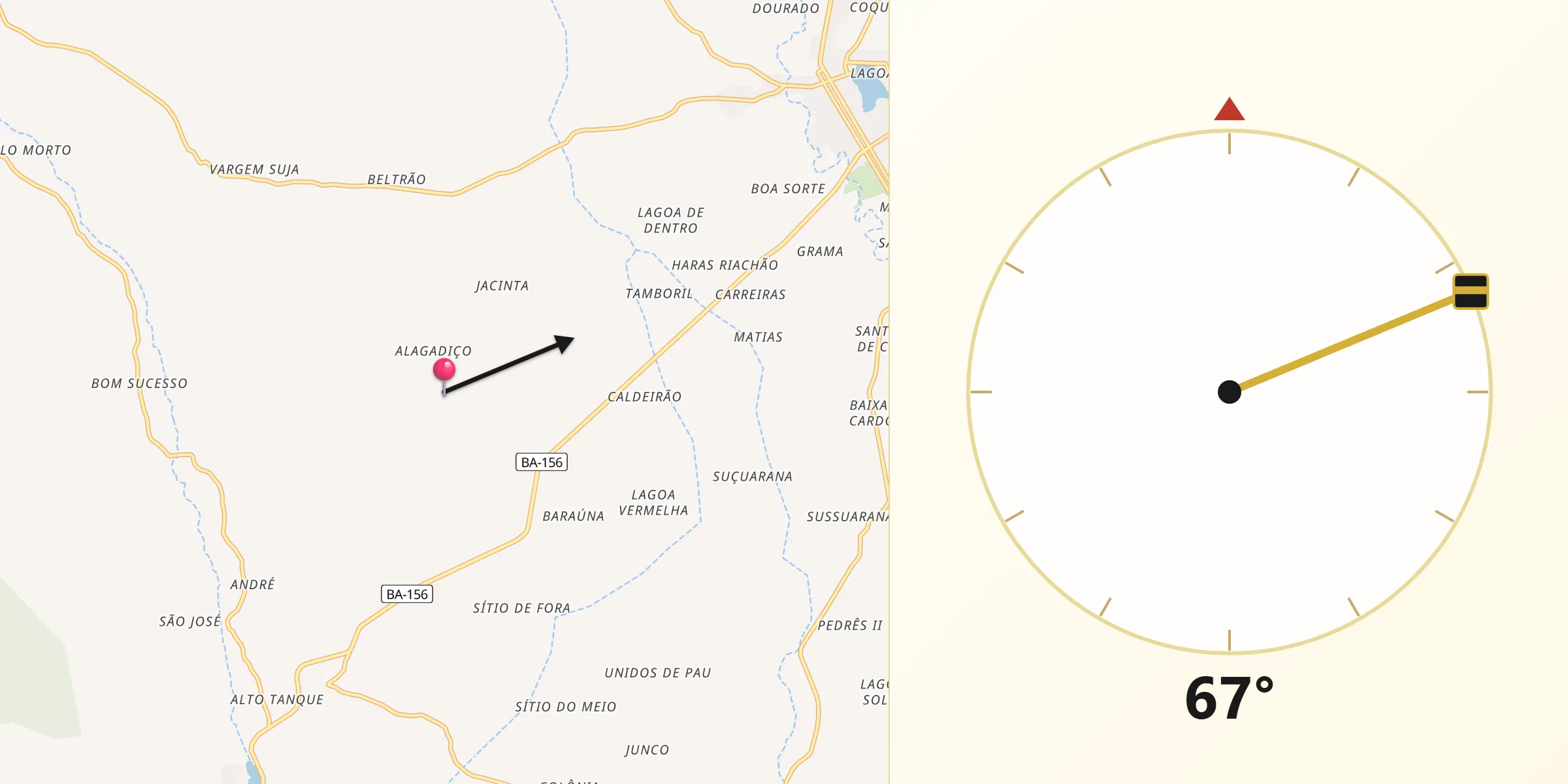 Direção da Qibla a partir de Tanque Novo