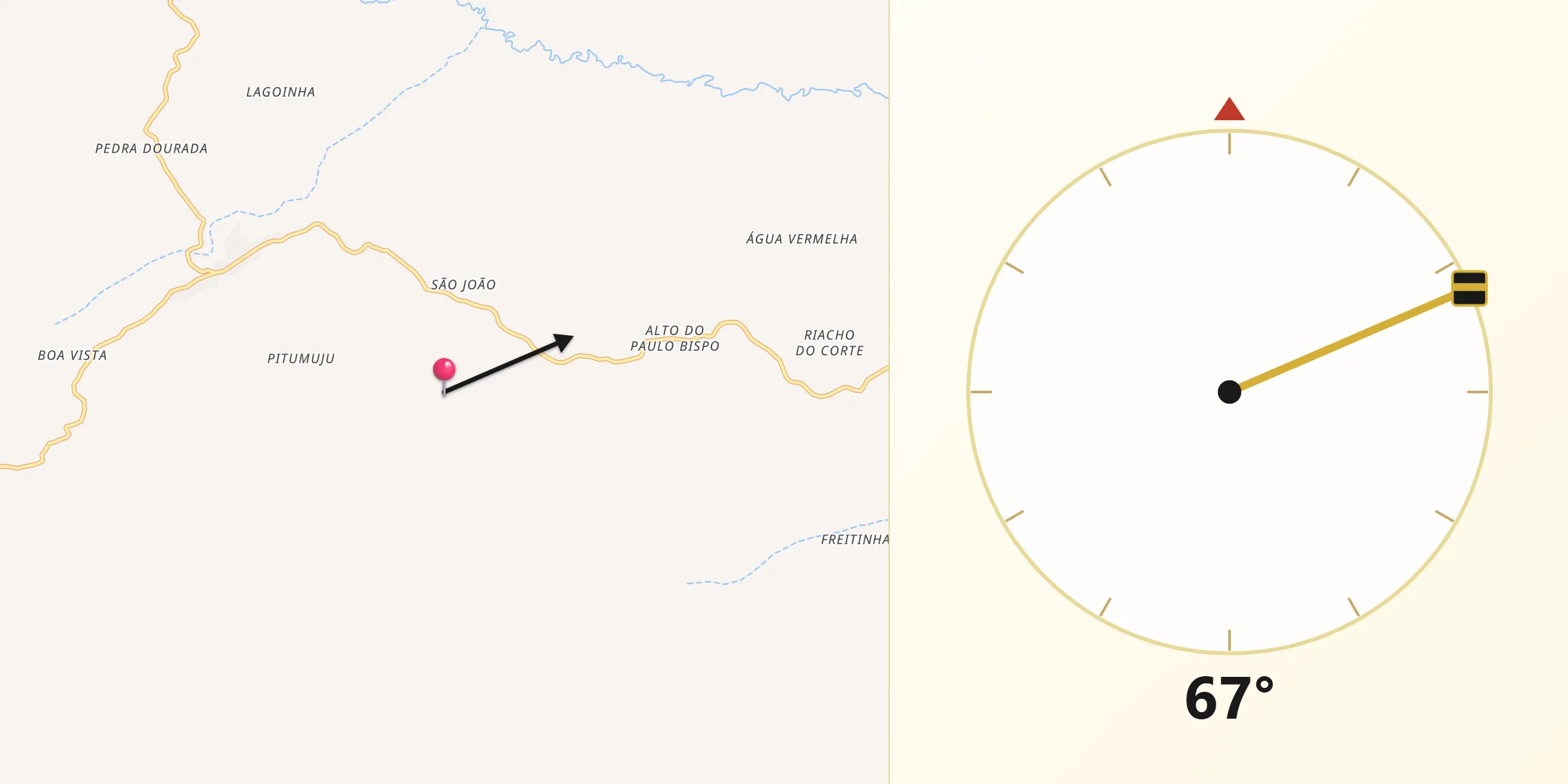 Direção da Qibla a partir de Wenceslau Guimarães