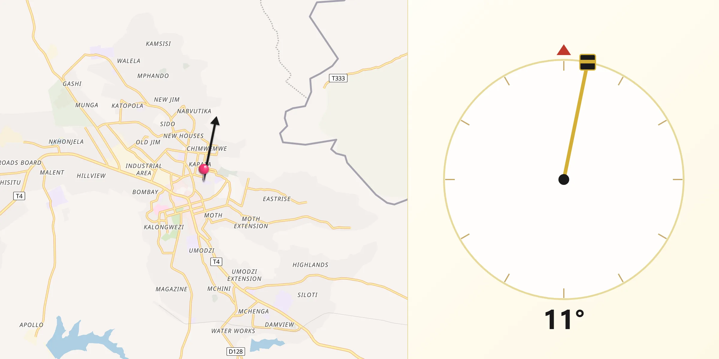 Qibla Direction from Chipata