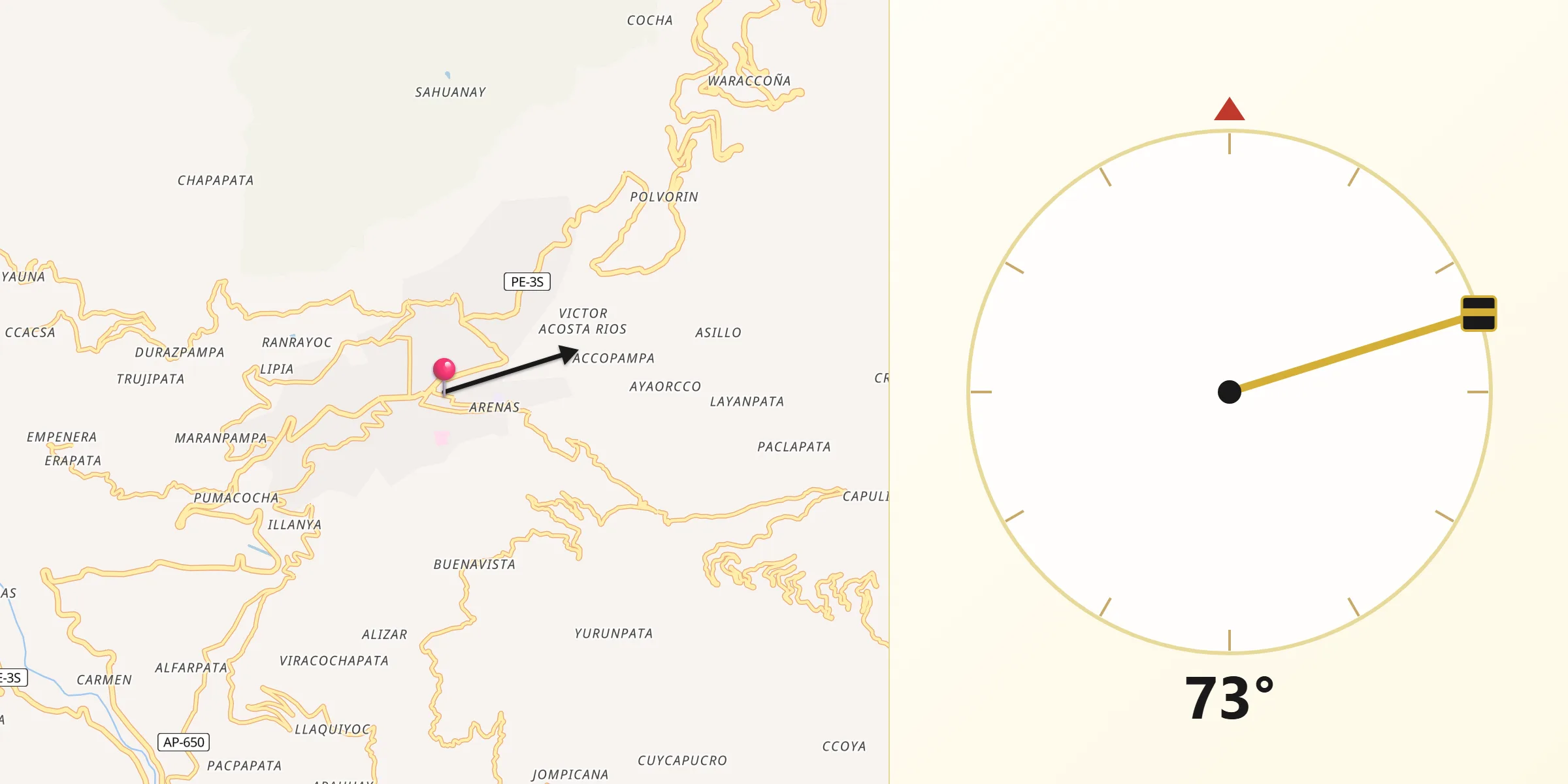 Dirección de la Qibla desde Abancay
