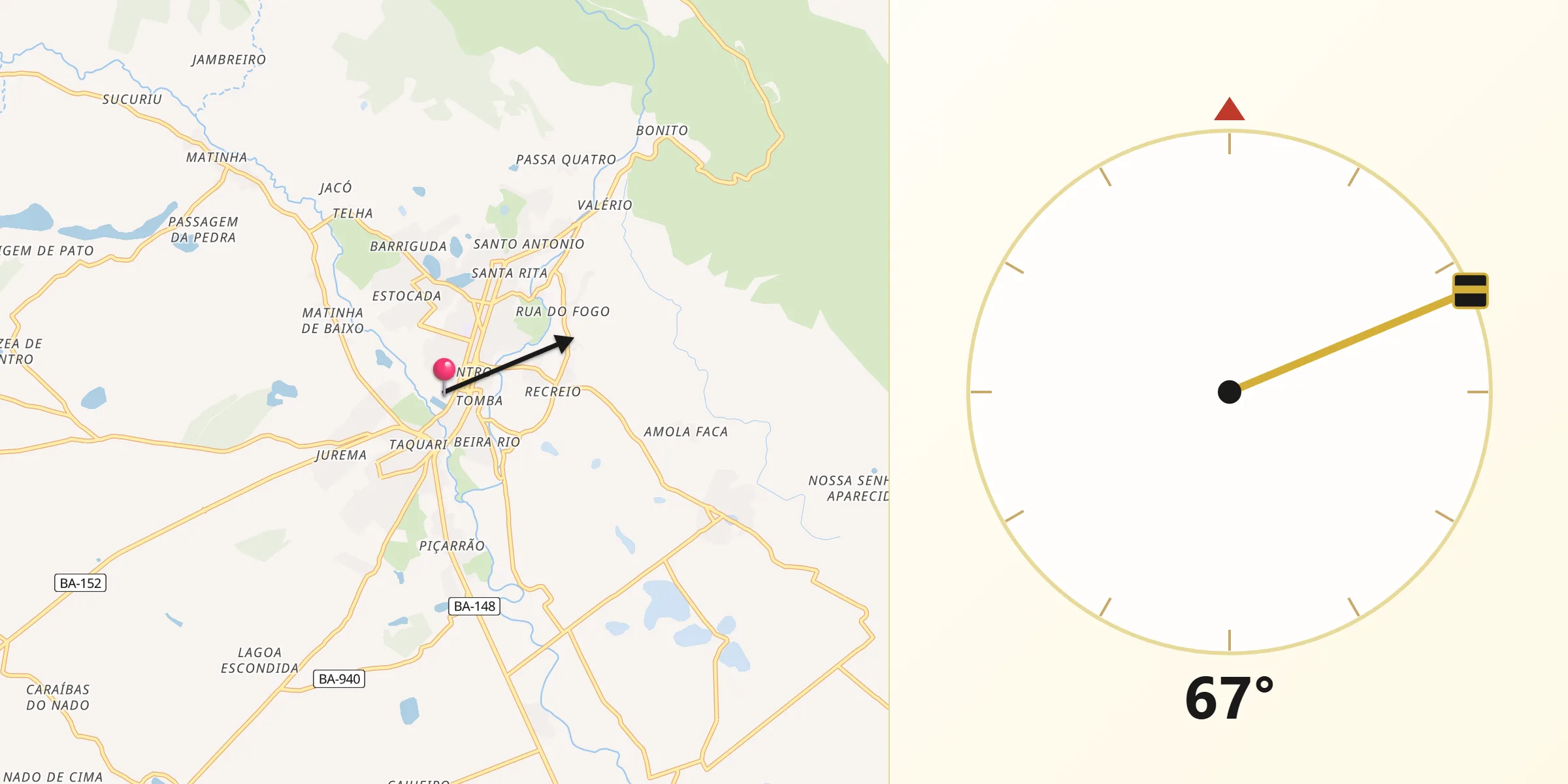 Direção da Qibla a partir de Livramento do Brumado