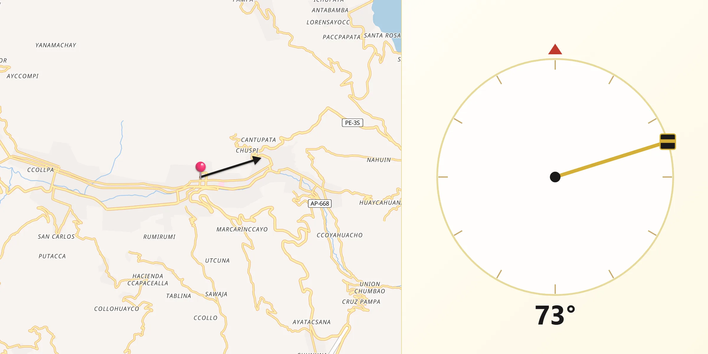 Dirección de la Qibla desde Andahuaylas