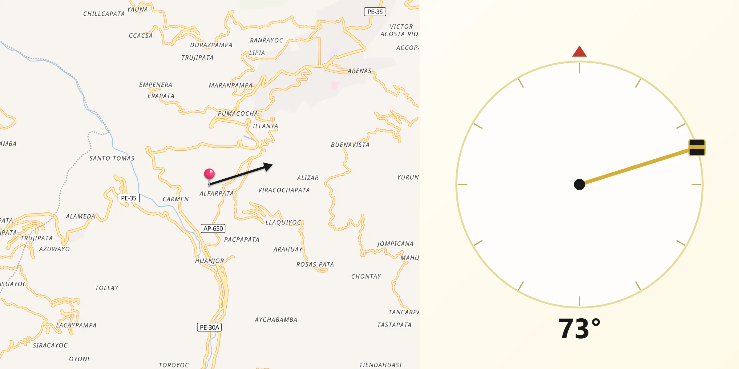 Dirección de la Qibla desde Provincia de Abancay