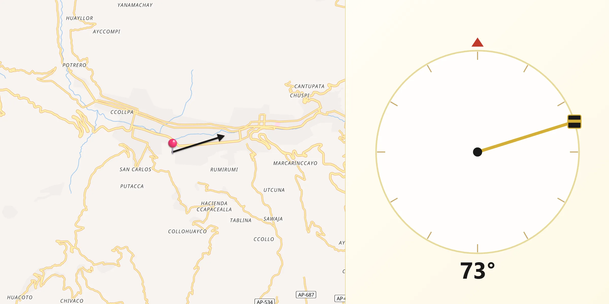 Dirección de la Qibla desde Provincia de Andahuaylas