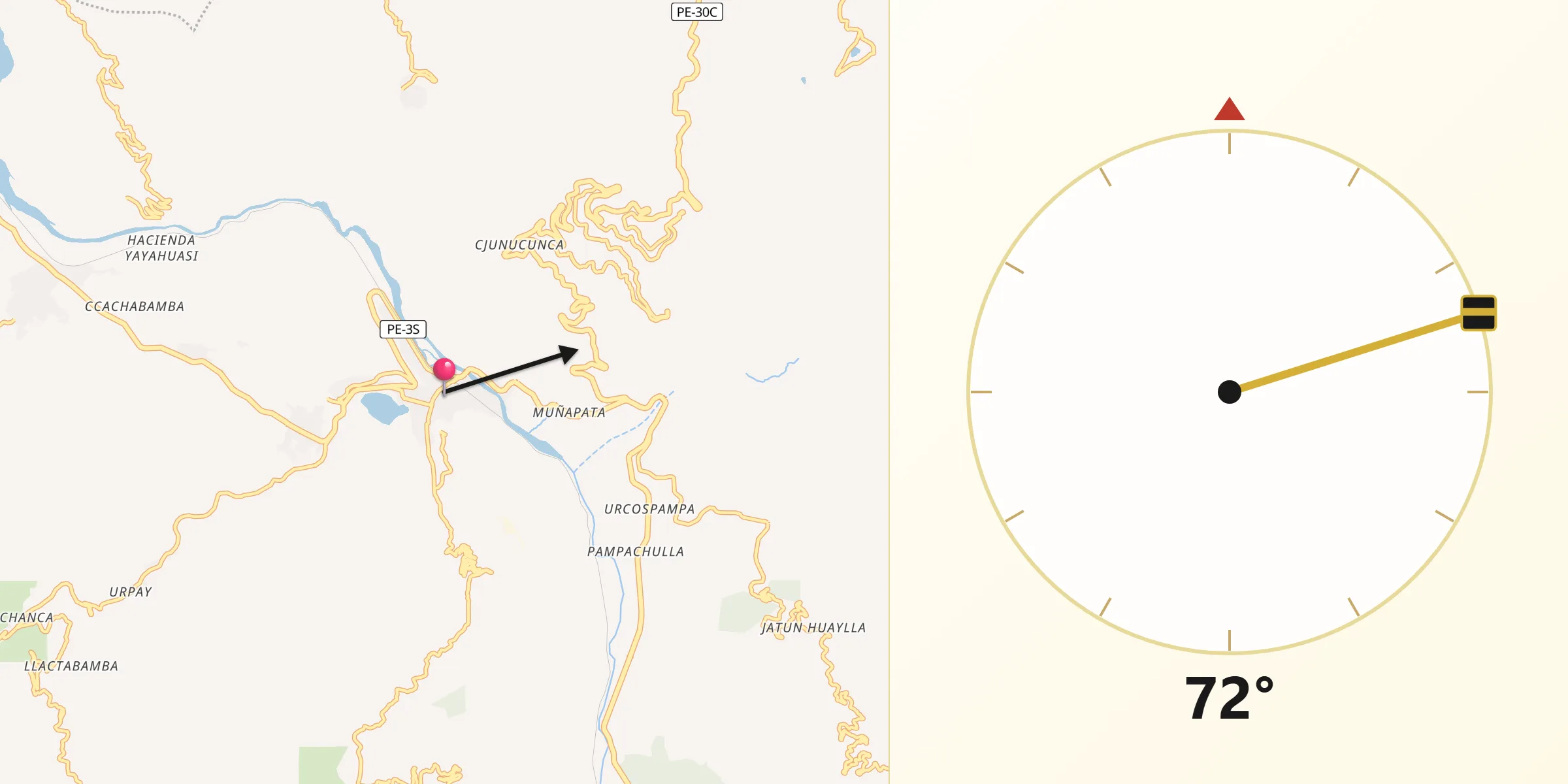 Dirección de la Qibla desde Urcos