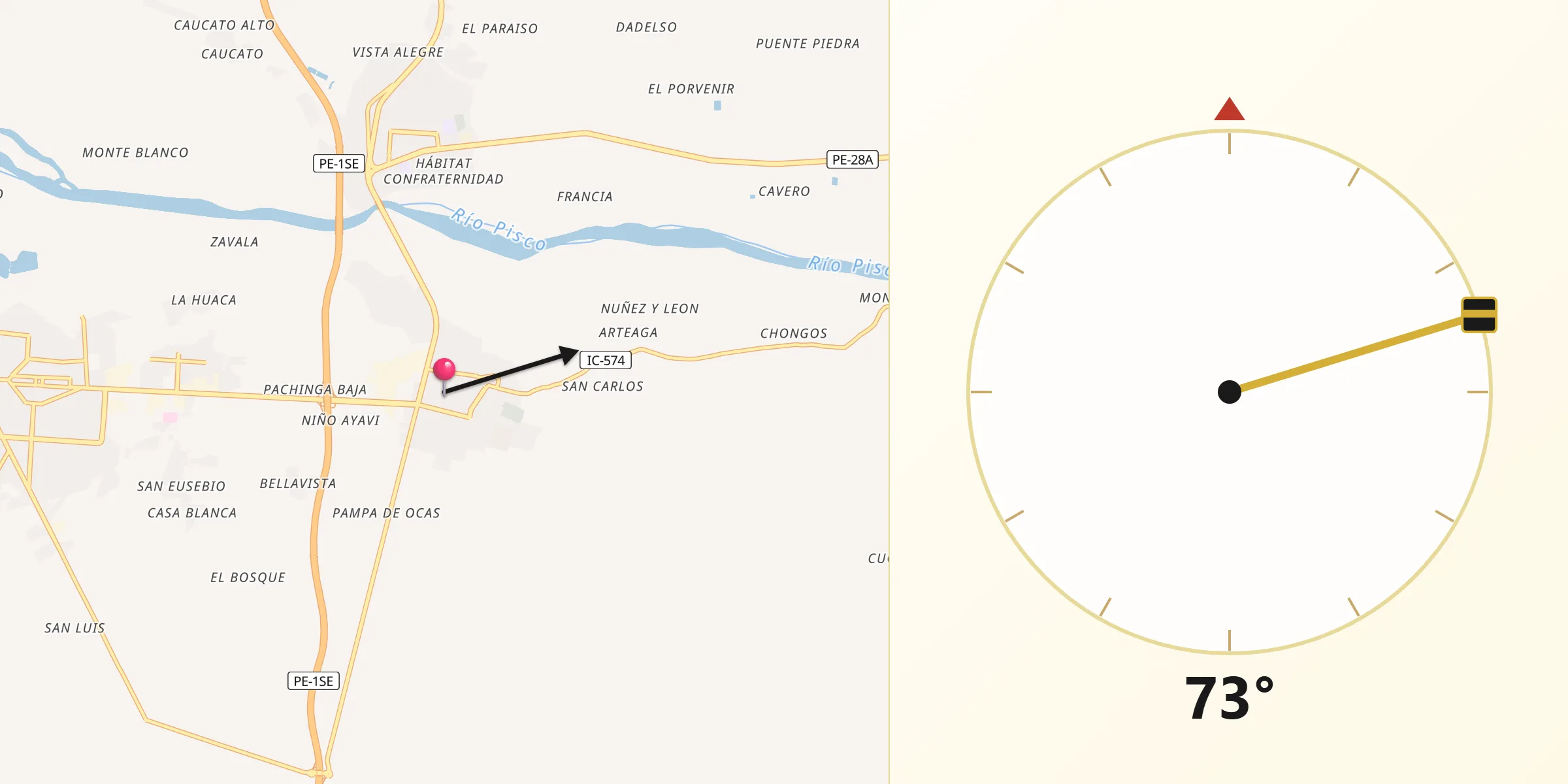 Dirección de la Qibla desde Villa Tupac Amaru