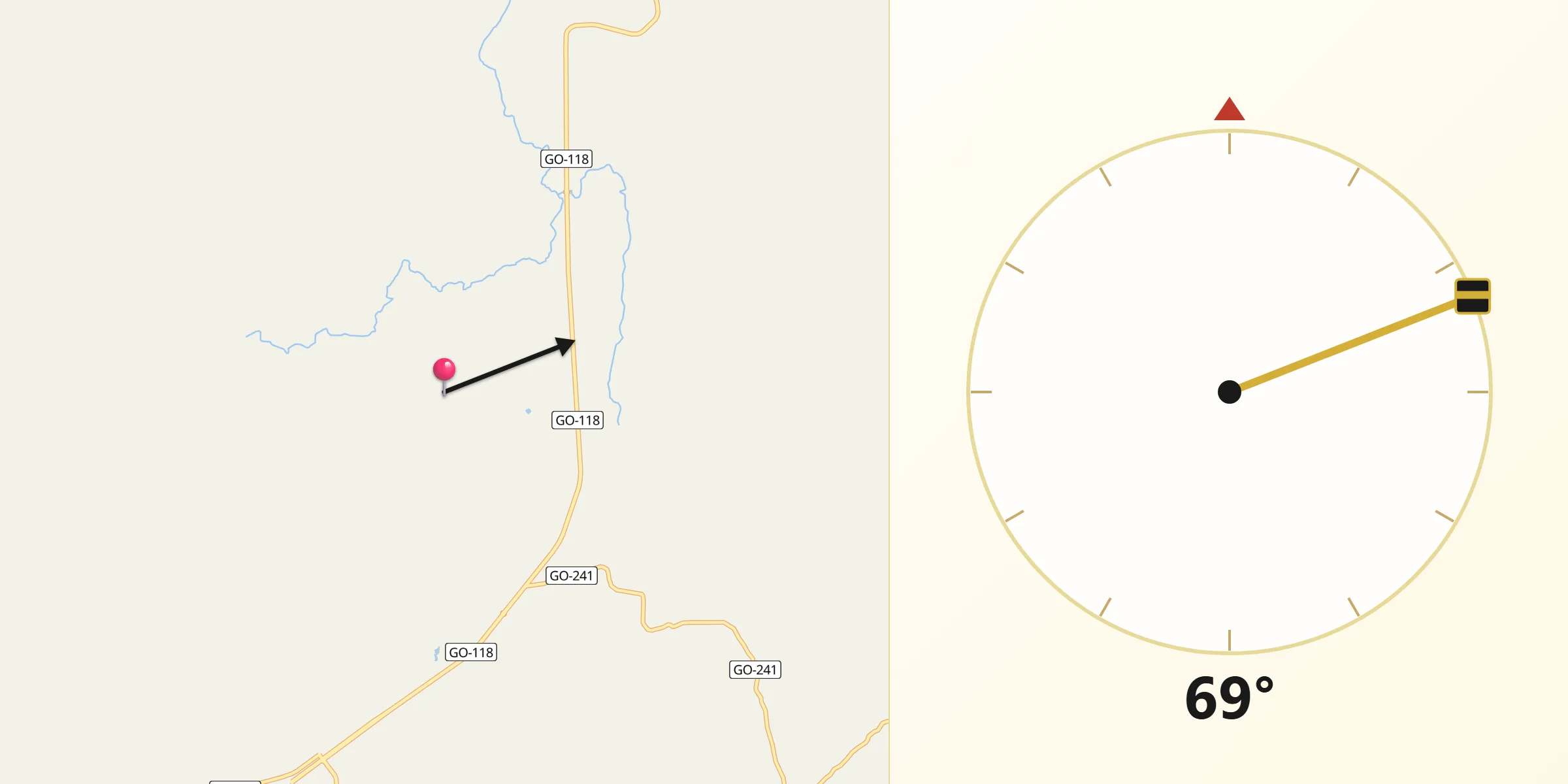 Direção da Qibla a partir de Teresina de Goiás