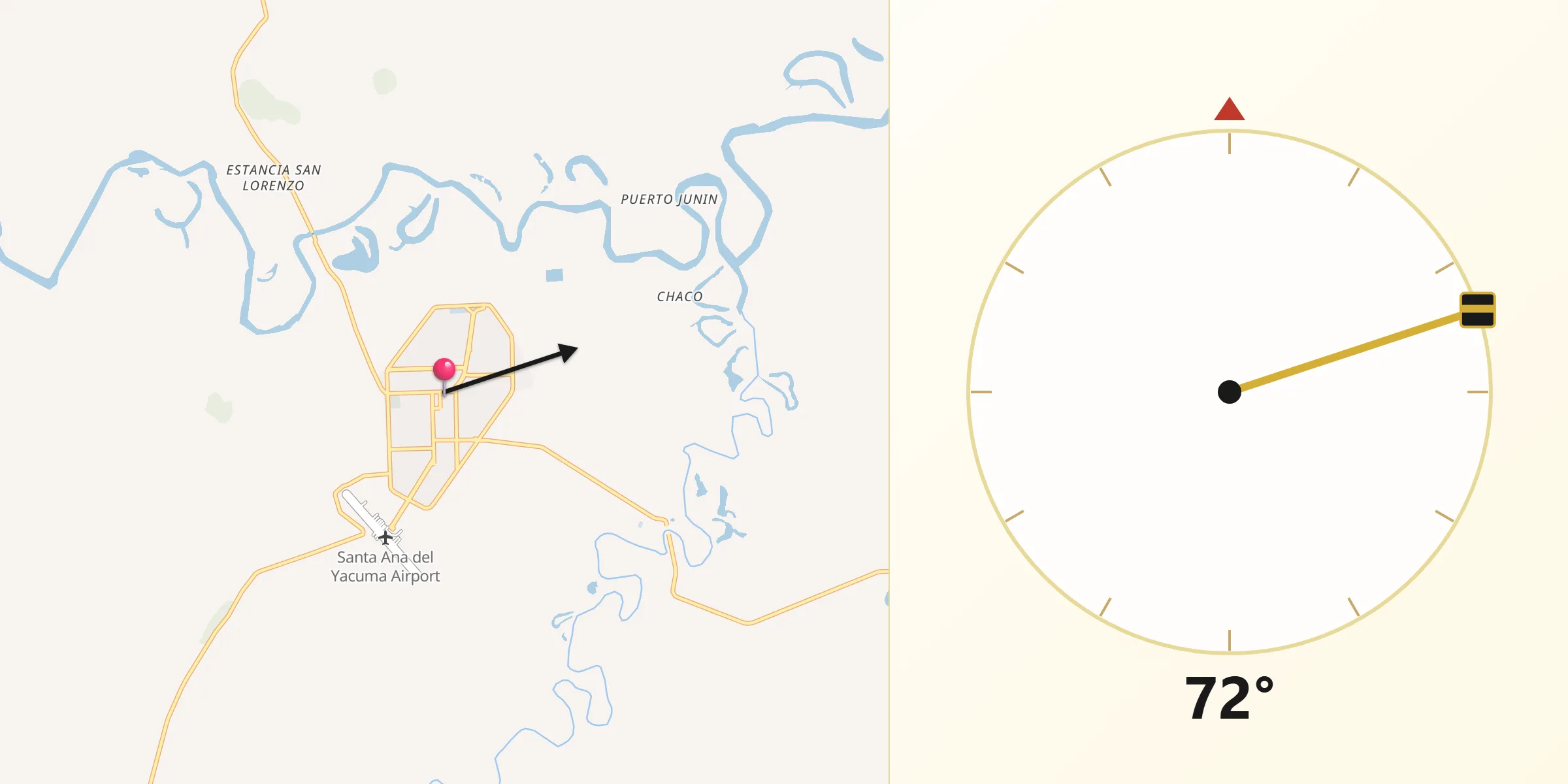 Dirección de la Qibla desde Santa Ana de Yacuma