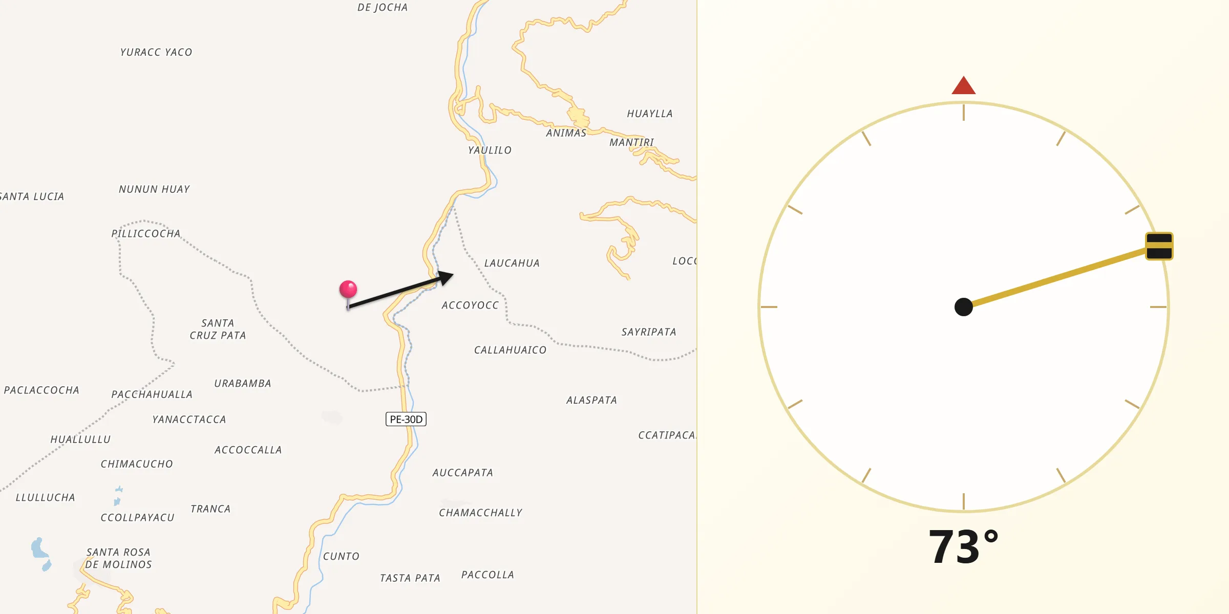 Dirección de la Qibla desde Provincia de Víctor Fajardo