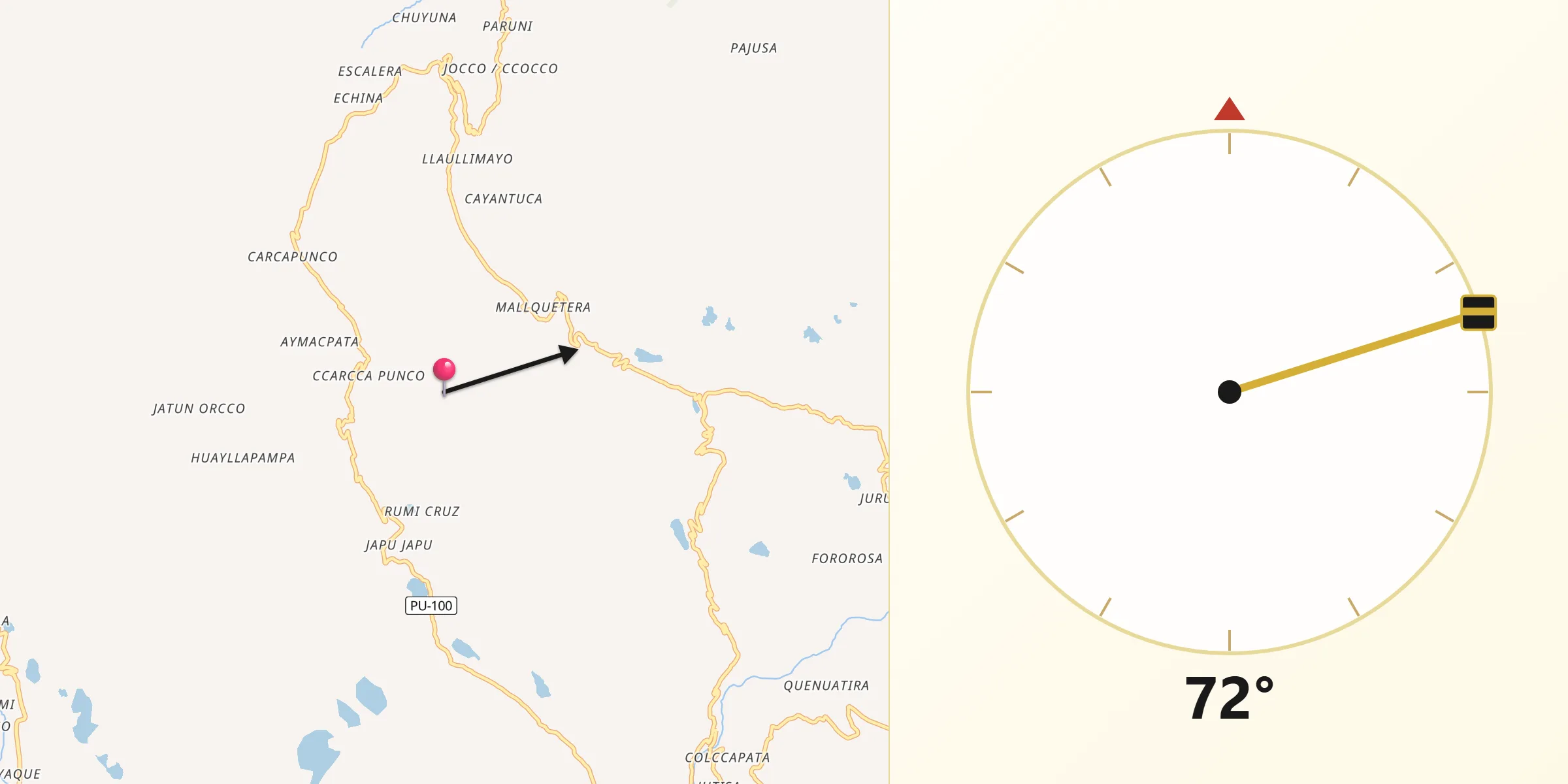 Dirección de la Qibla desde Provincia de Carabaya