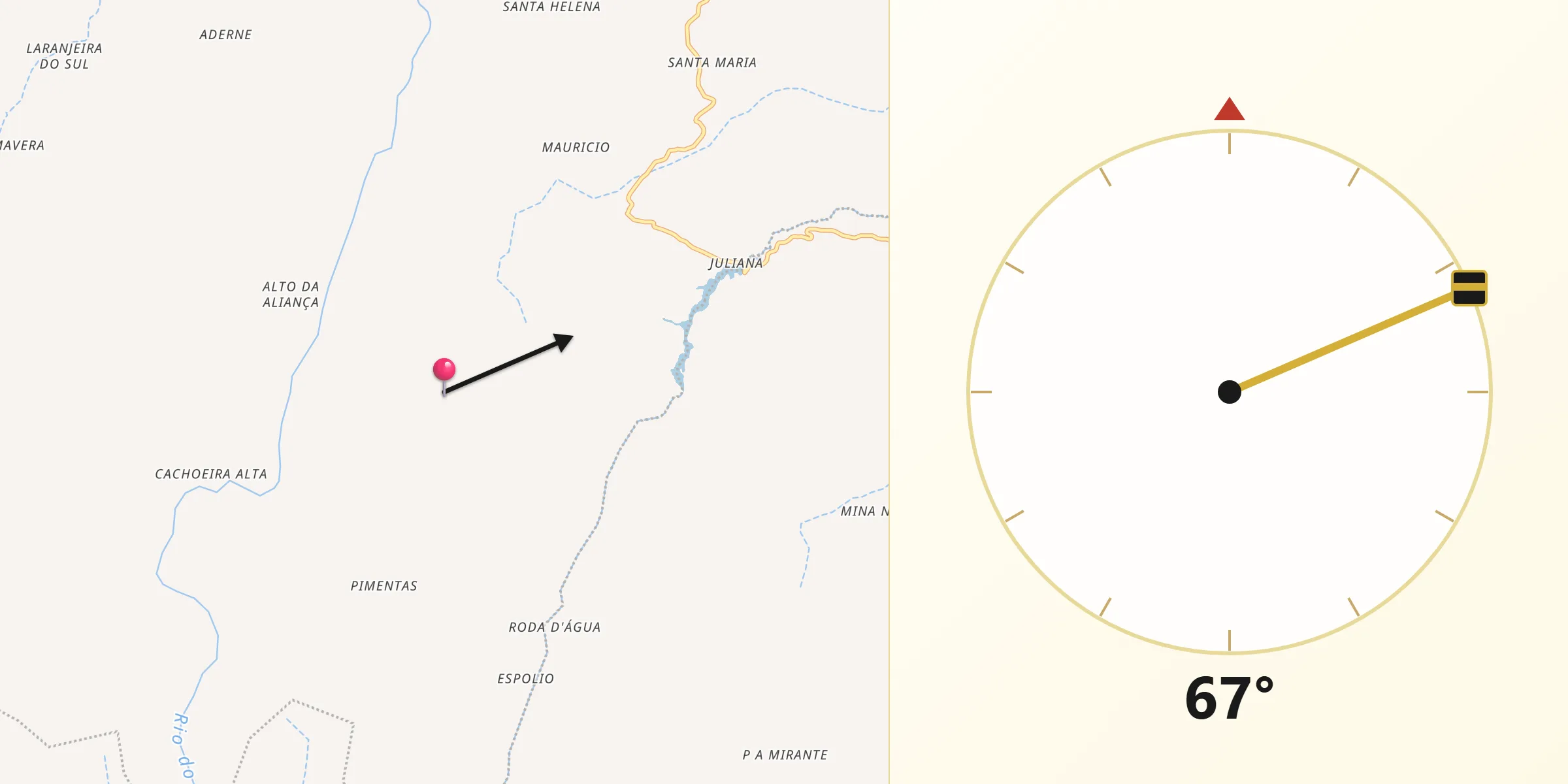 Direção da Qibla a partir de Piraí do Norte