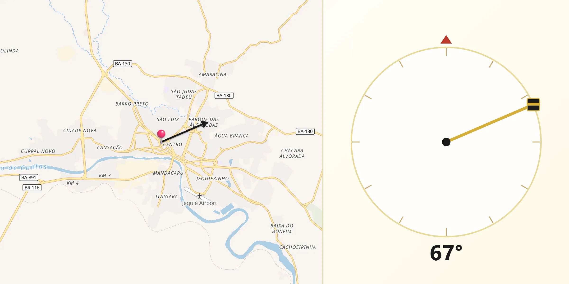 Direção da Qibla a partir de Jequié