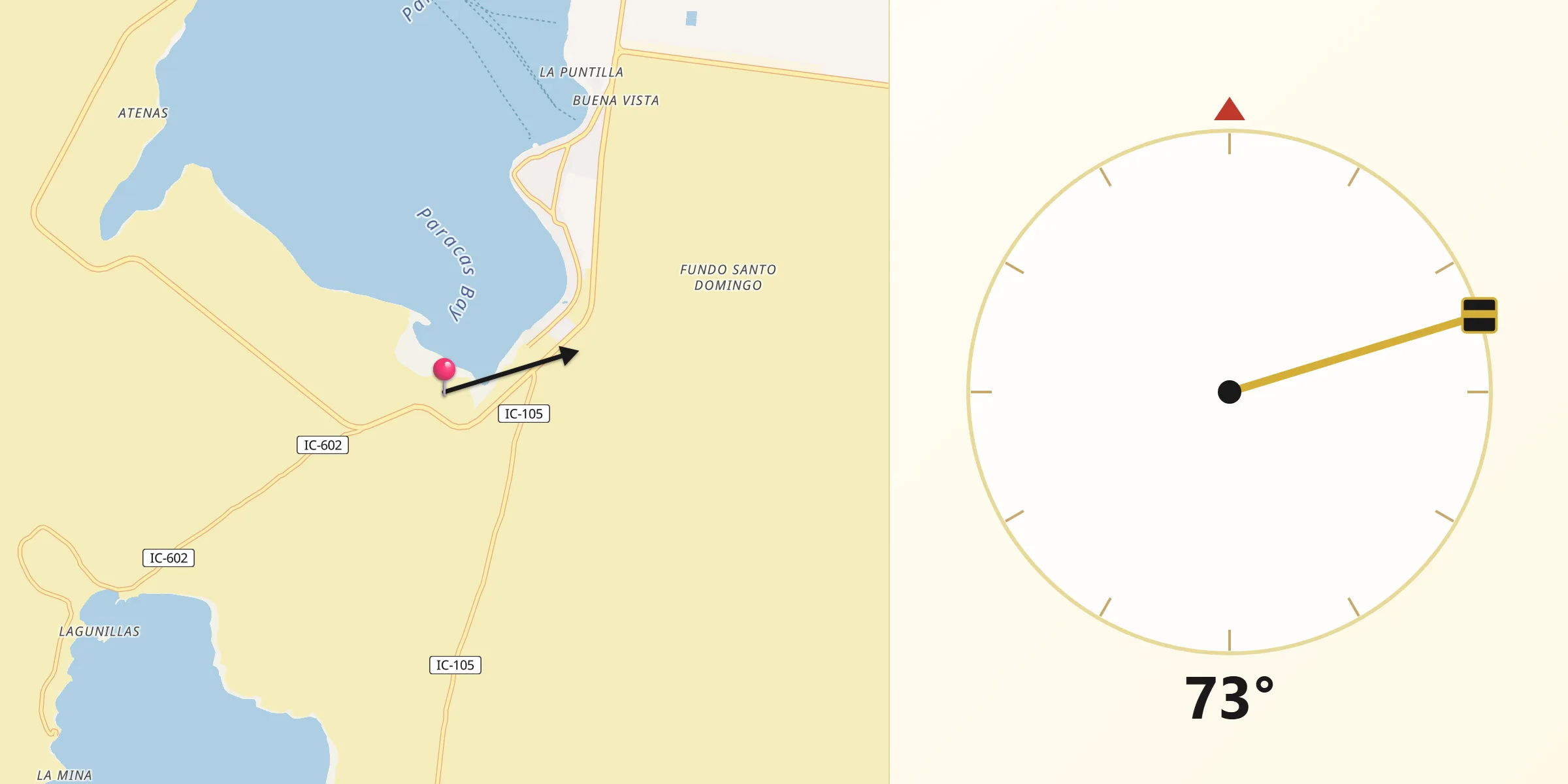 Dirección de la Qibla desde Paracas