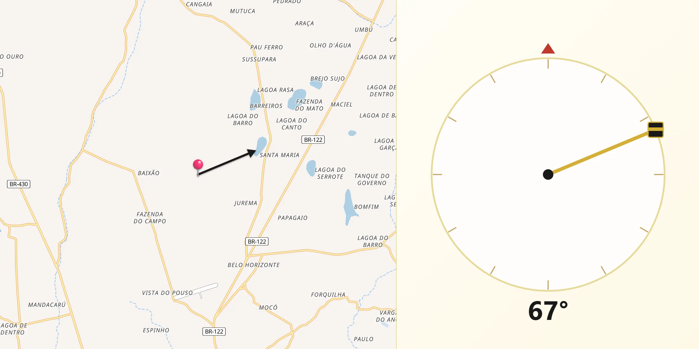 Direção da Qibla a partir de Caetité