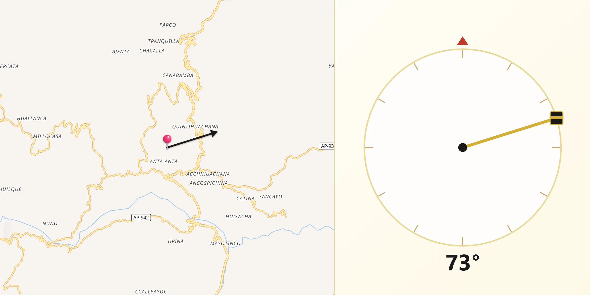 Dirección de la Qibla desde Provincia de Cotabambas