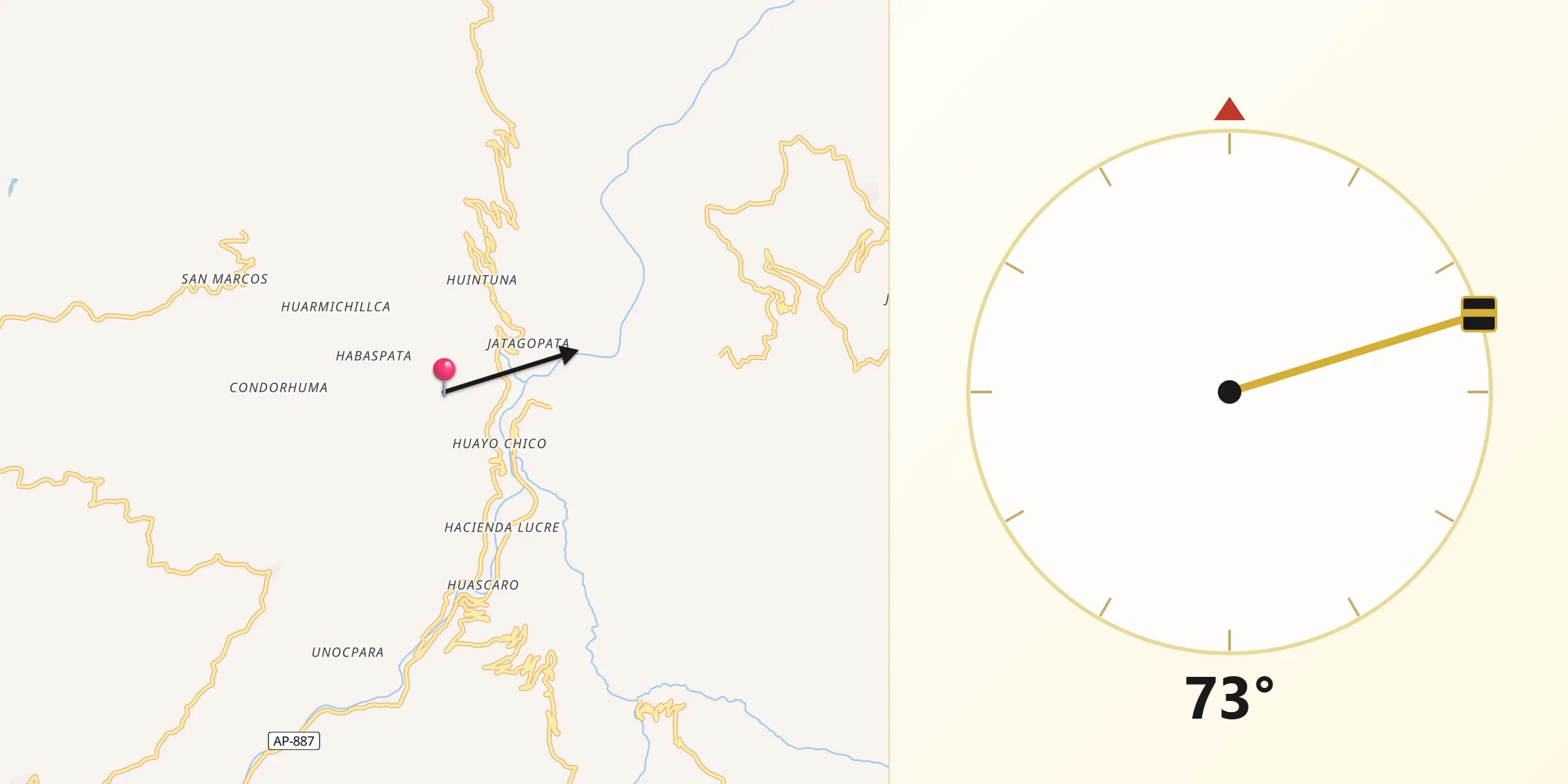 Dirección de la Qibla desde Provincia de Grau