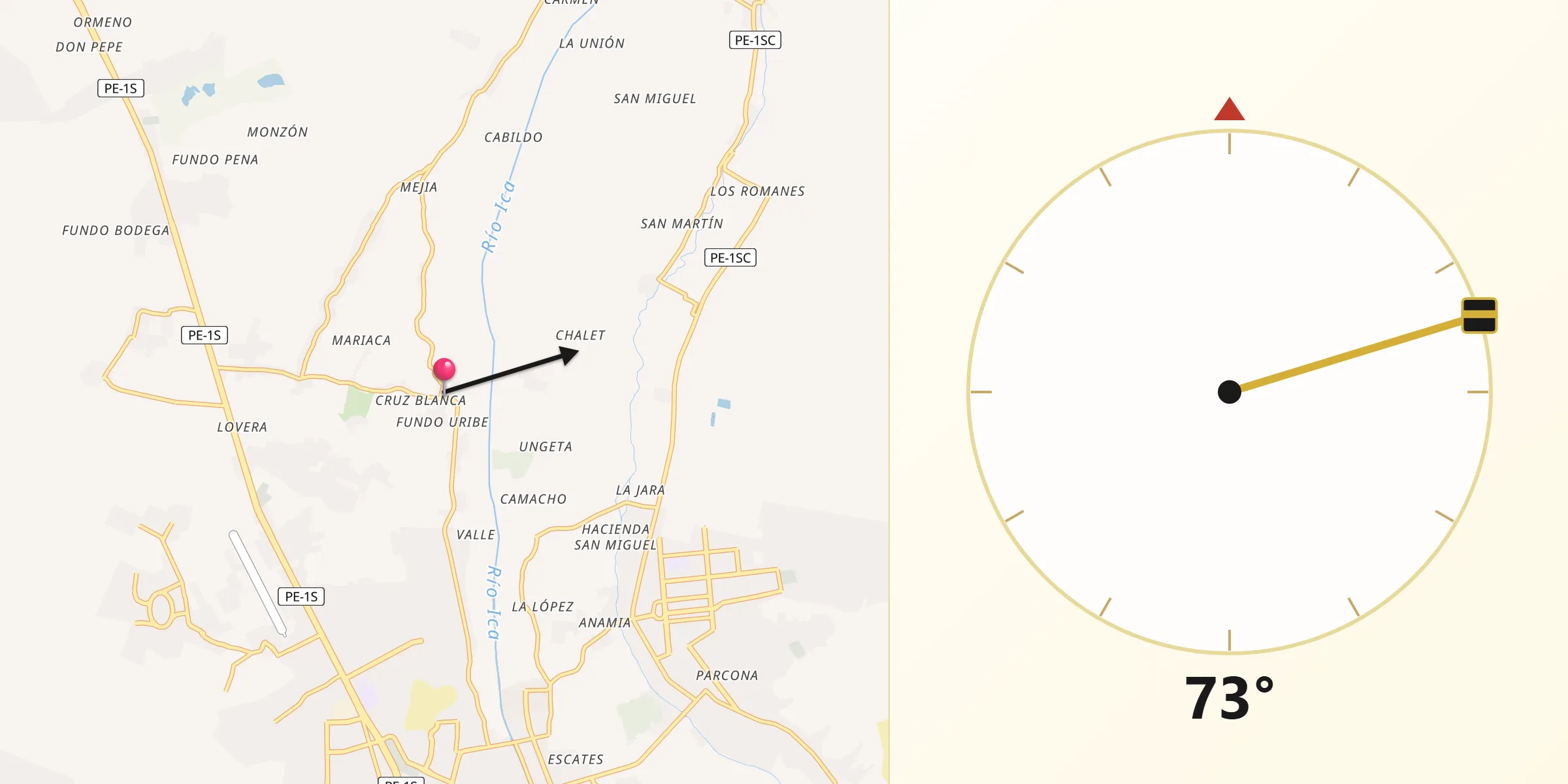 Dirección de la Qibla desde San Juan Bautista