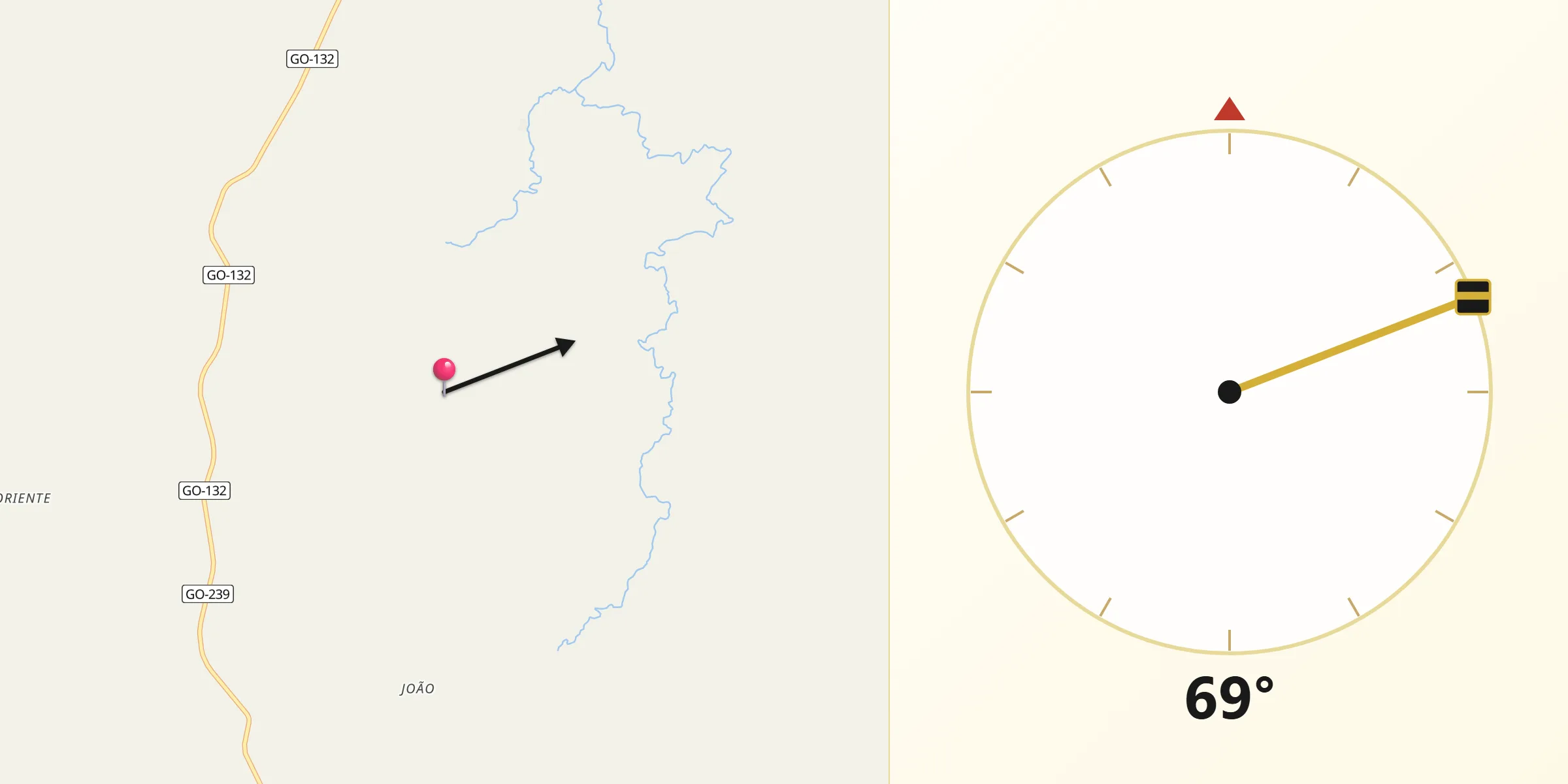 Direção da Qibla a partir de Colinas do Sul