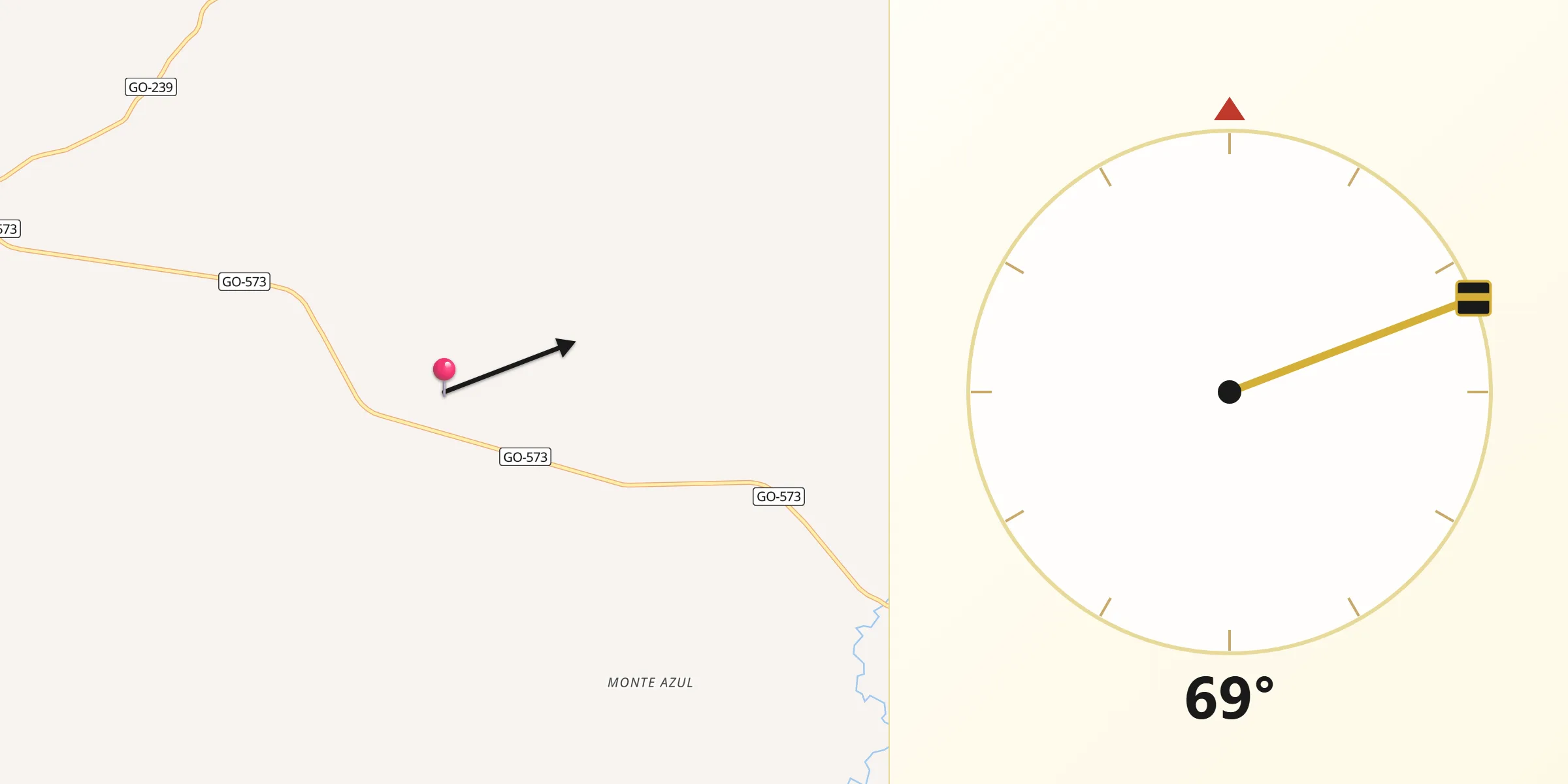 Direção da Qibla a partir de Mara Rosa