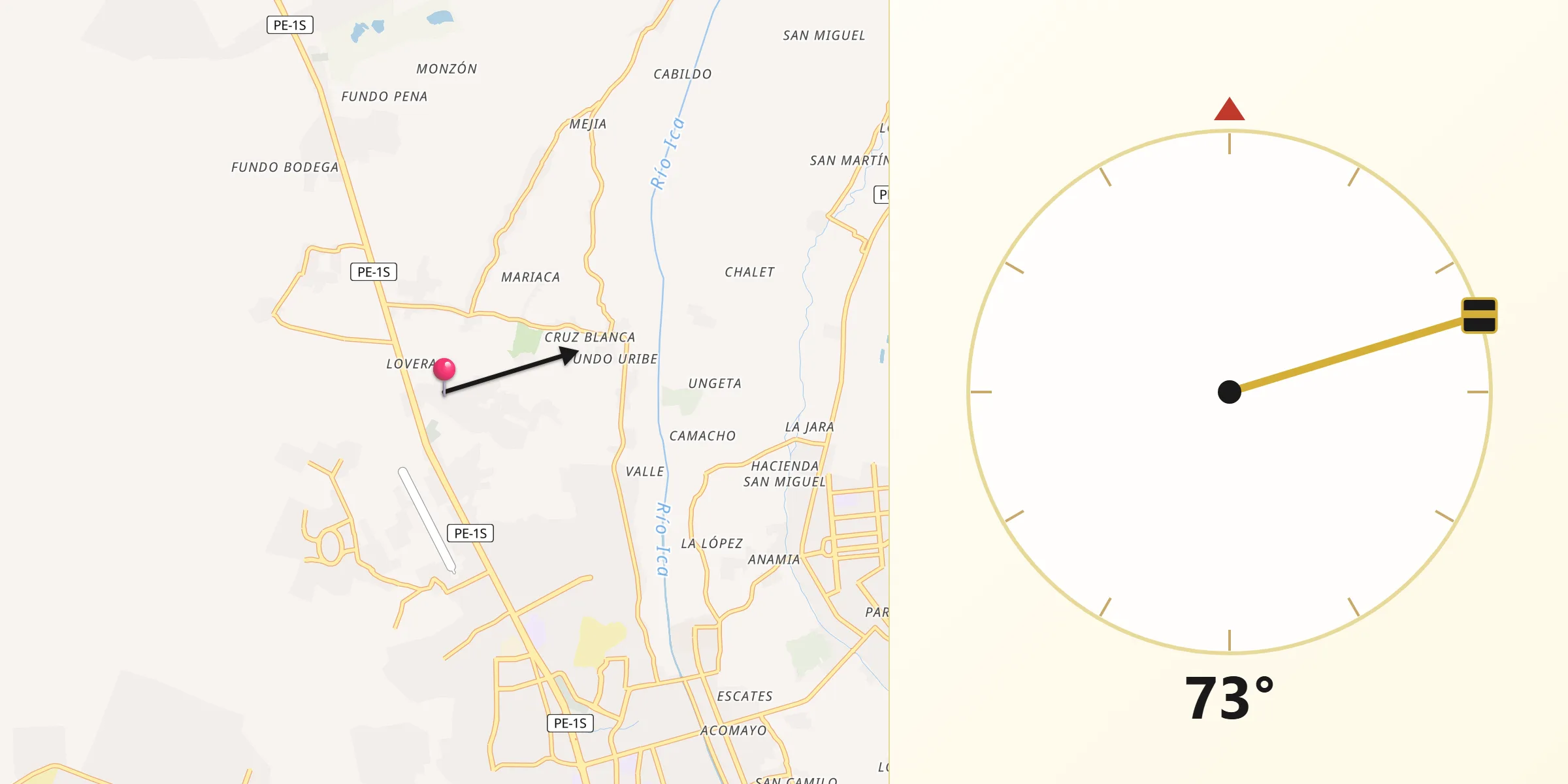 Dirección de la Qibla desde Subtanjalla