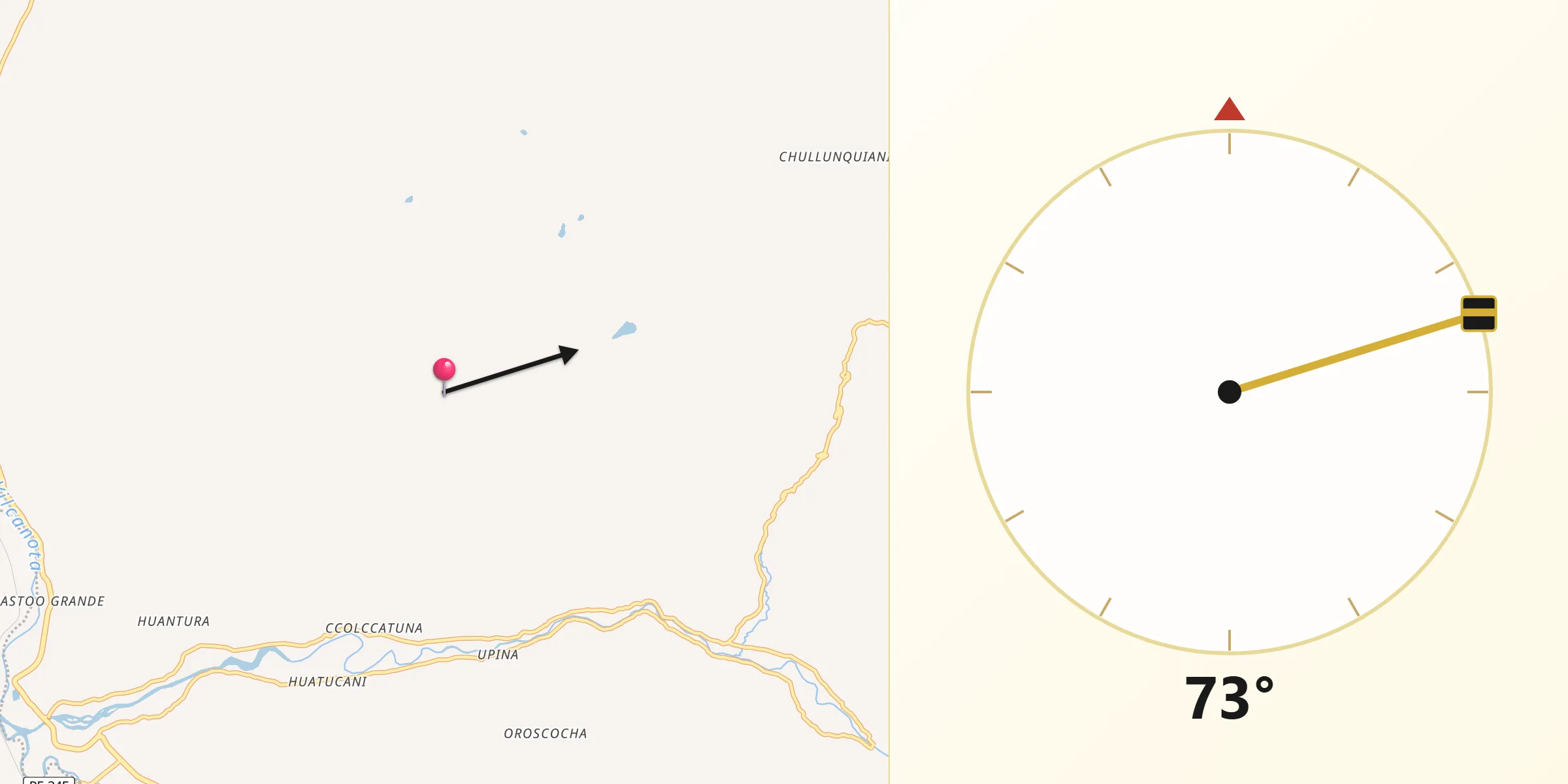 Dirección de la Qibla desde Qquea