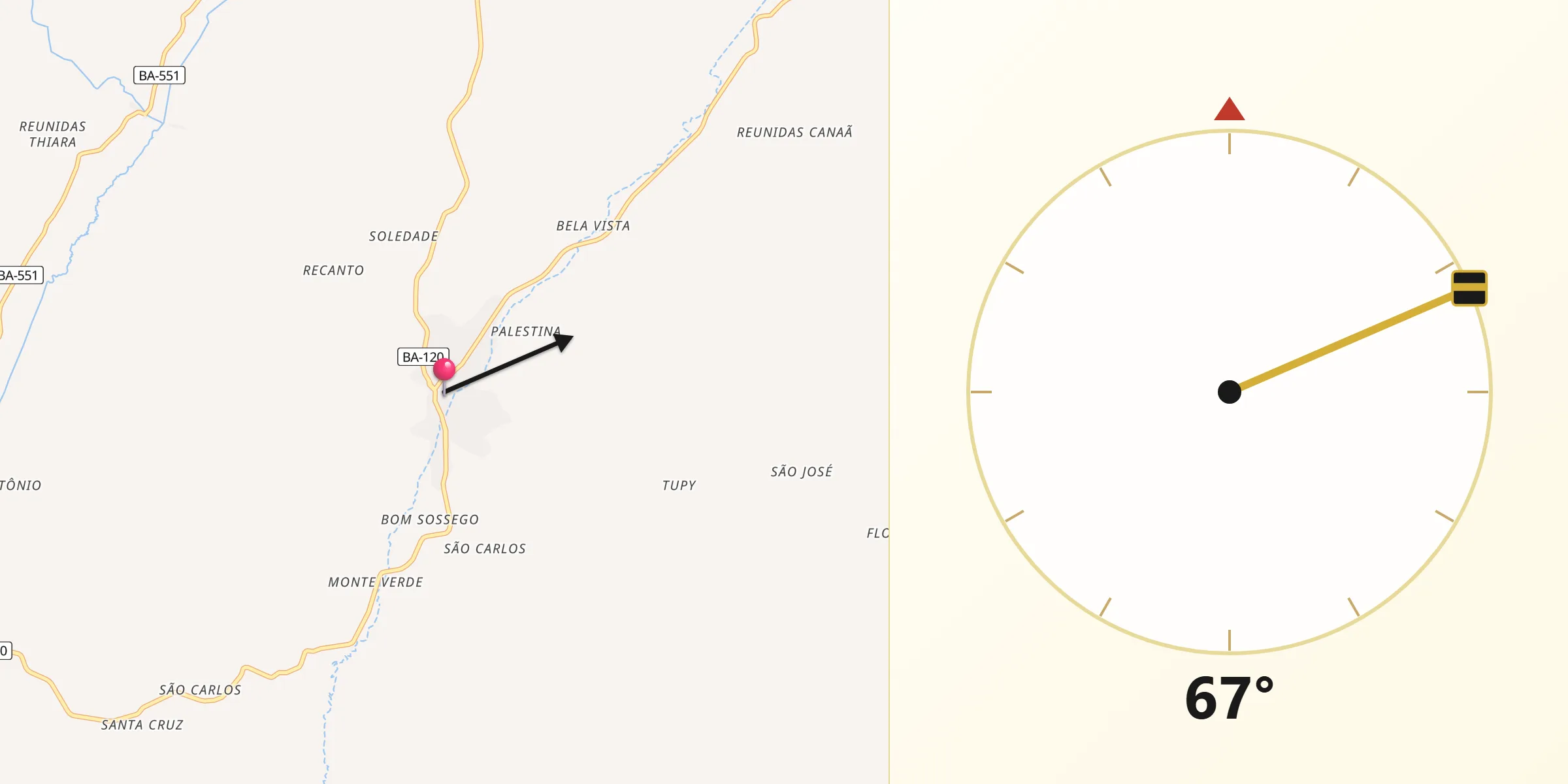 Direção da Qibla a partir de Ibirataia