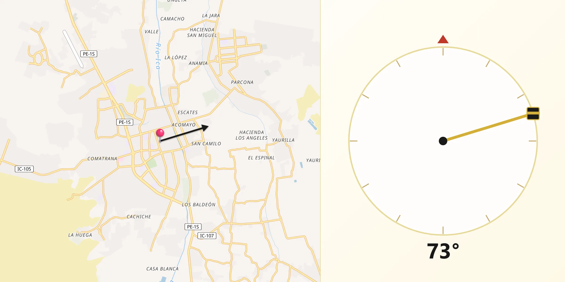 Dirección de la Qibla desde Ica