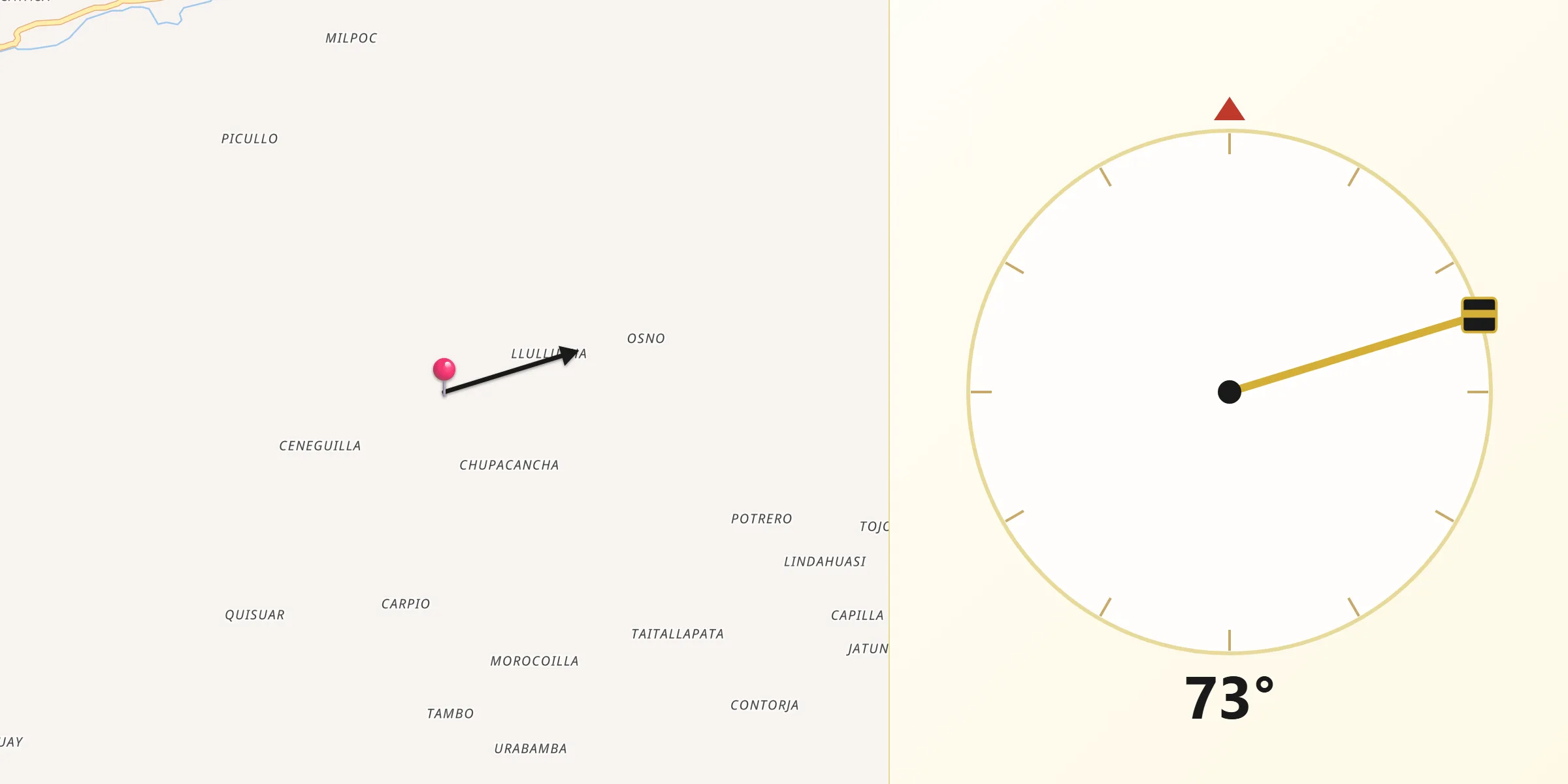 Dirección de la Qibla desde Provincia de Huanca Sancos