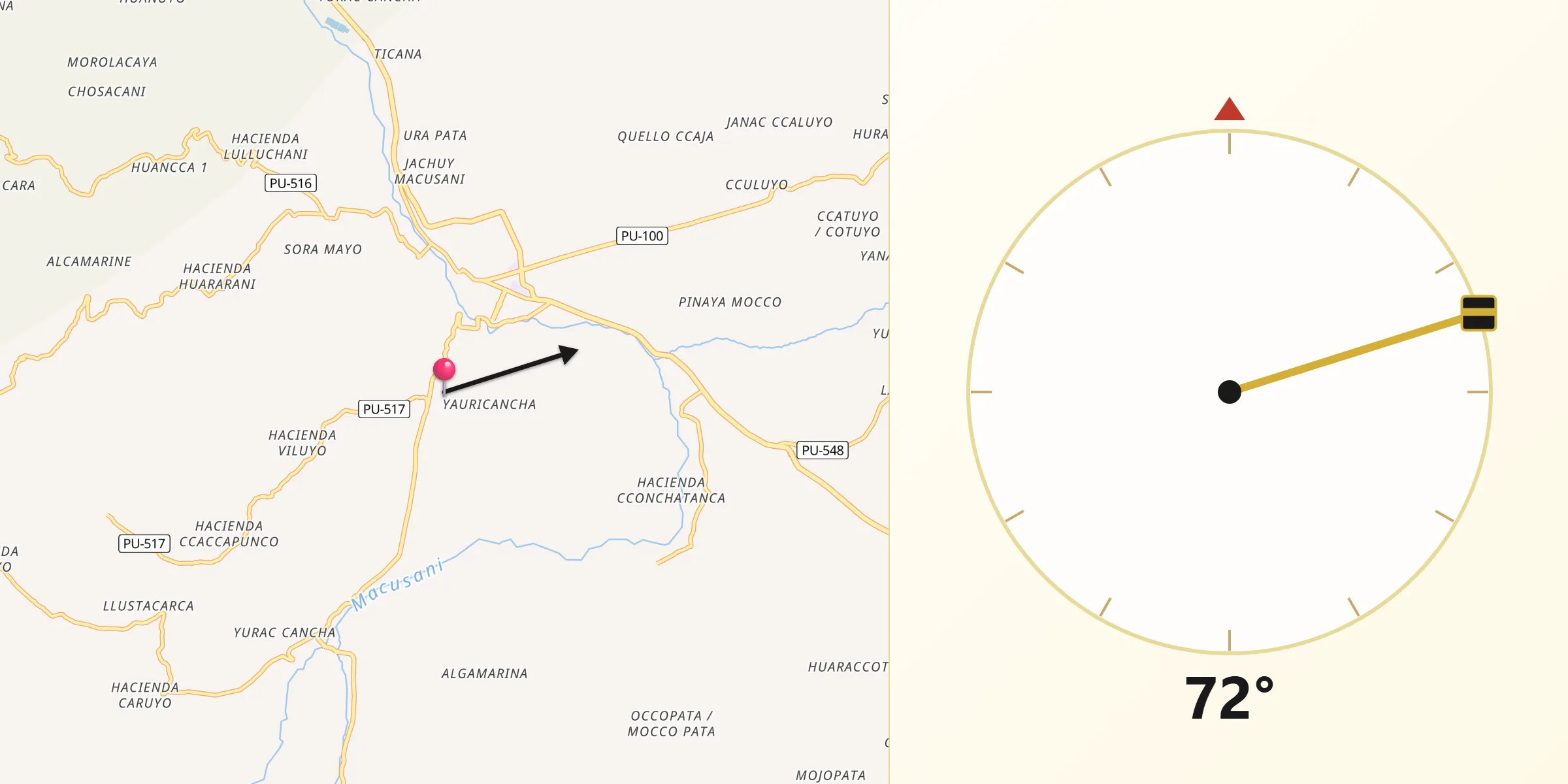Dirección de la Qibla desde Macusani